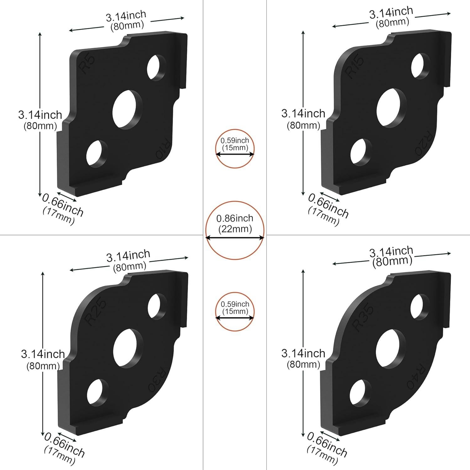 Plantillas de Router de Esquinas Radius Jig HXLPAY - 8 Radios R5 a R40