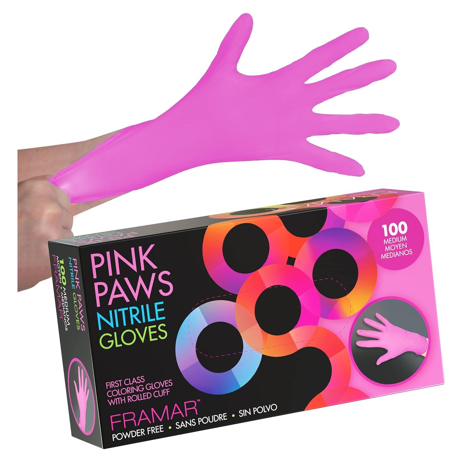 Guantes Desechables de Nitrilo Framar Rosa Medianos 100 Pzas
