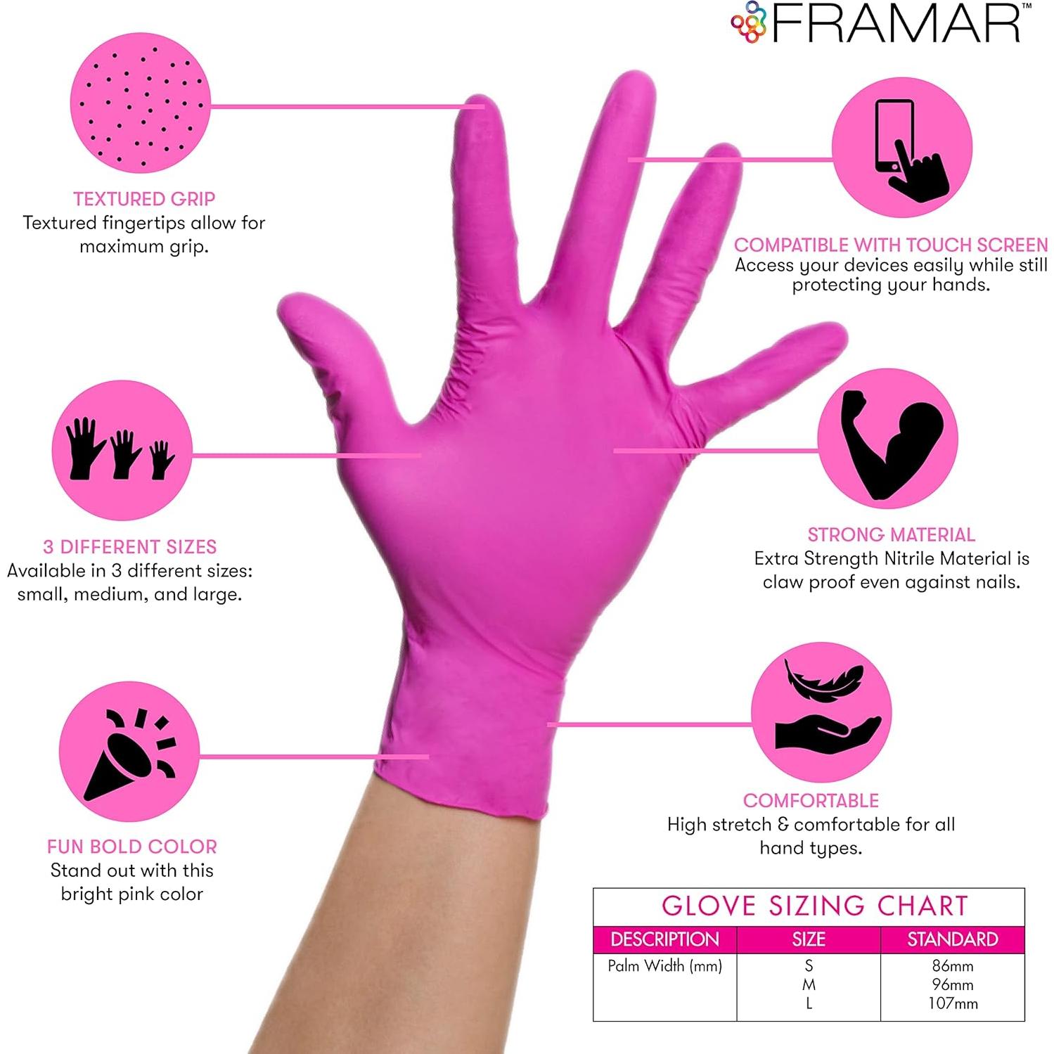 Guantes Desechables de Nitrilo Framar Rosa Medianos 100 Pzas