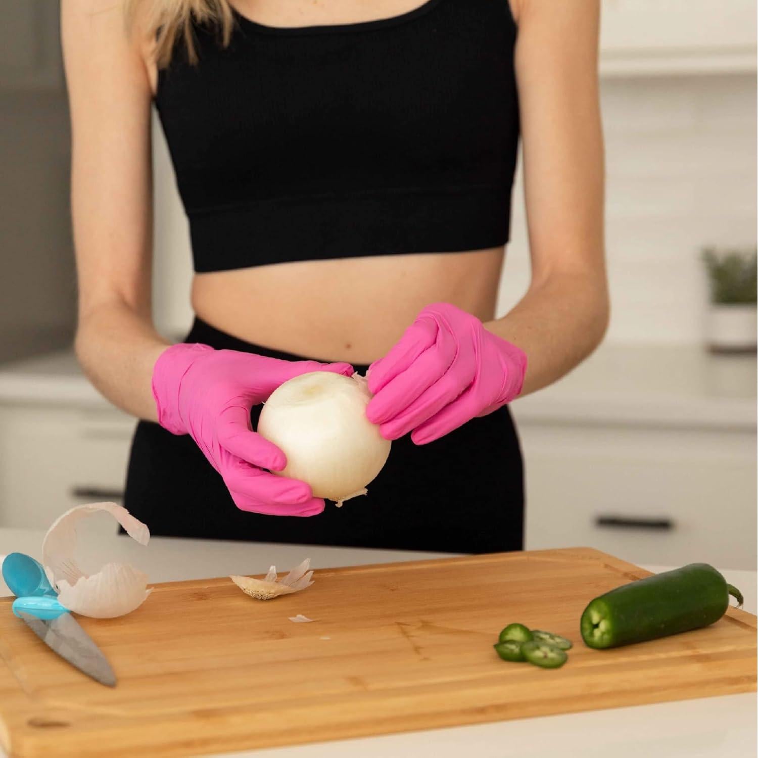 Guantes Desechables de Nitrilo Framar Rosa Medianos 100 Pzas