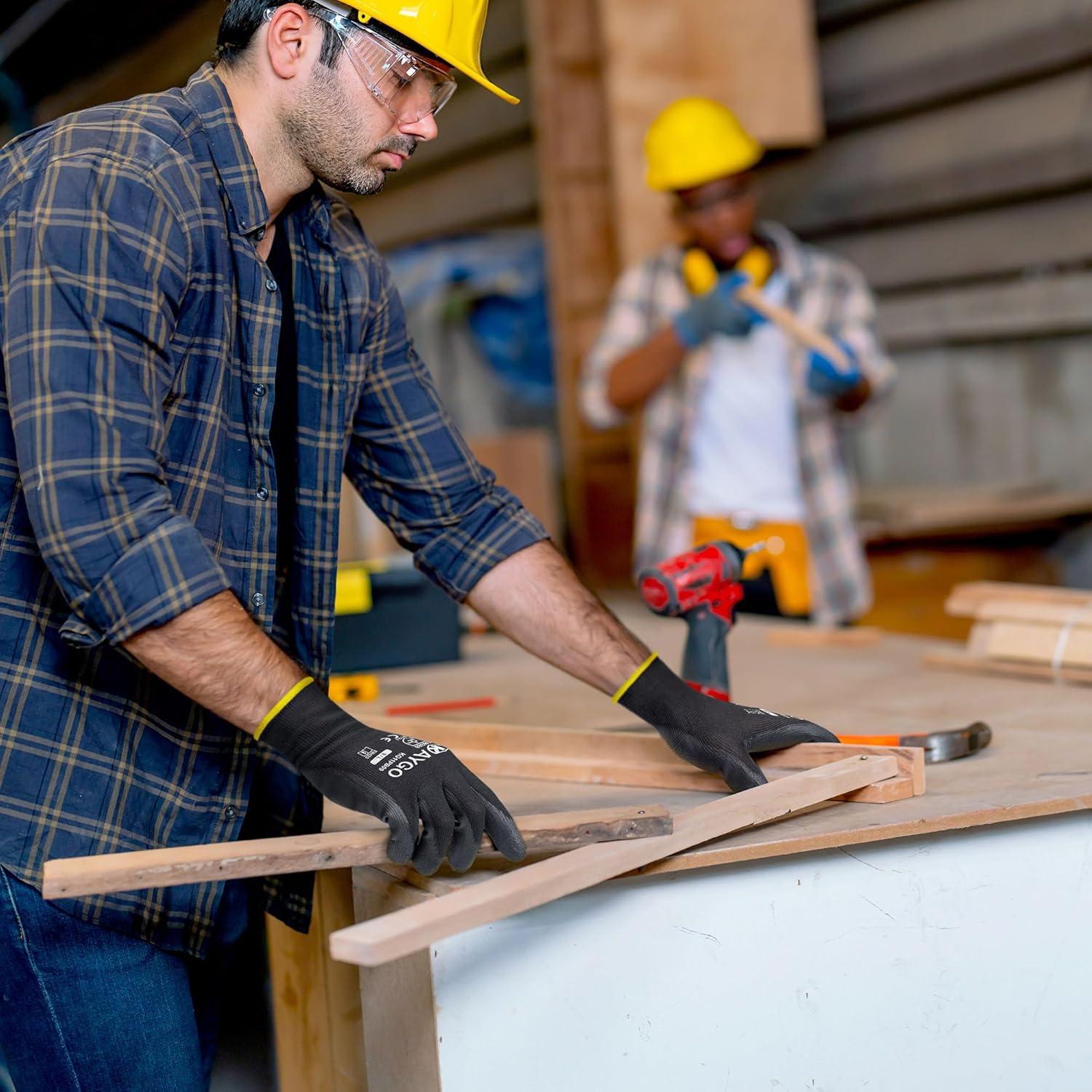 Guantes de Trabajo KAYGO KG11P Recubiertos PU 12 Pares Negros