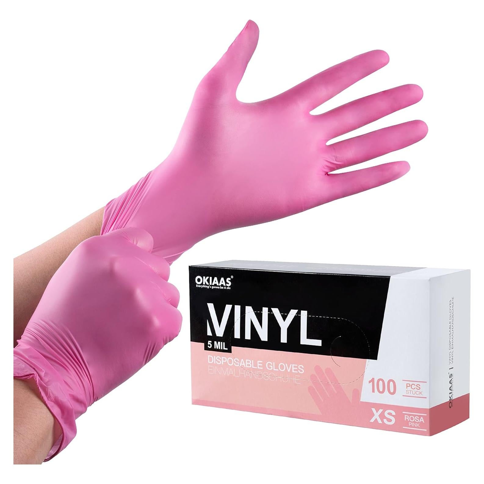 Guantes Desechables OKIAAS Vinilo Negro/Rosa 100 Pzas