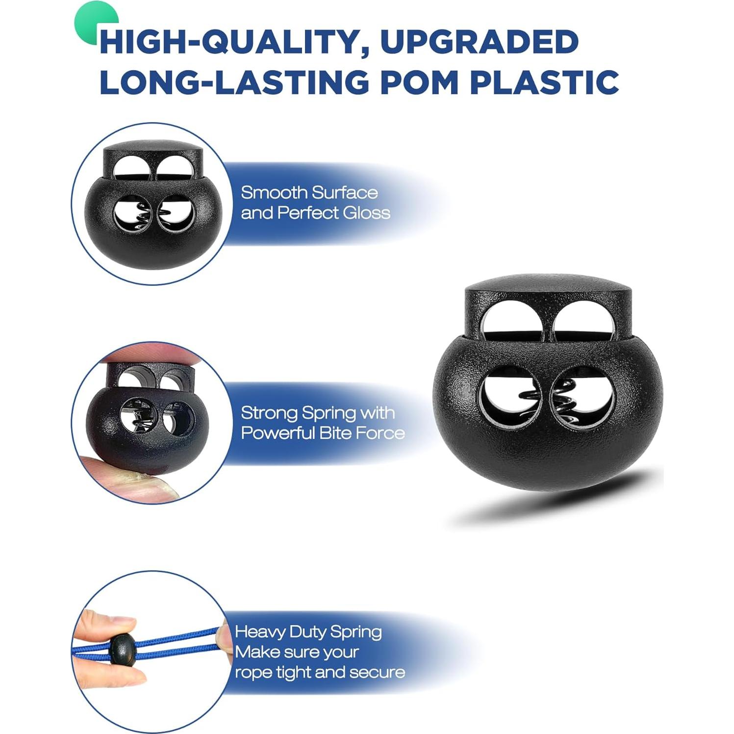 12 Cierres de Cuerda de Plástico Doble Orificio POM - Ajustables