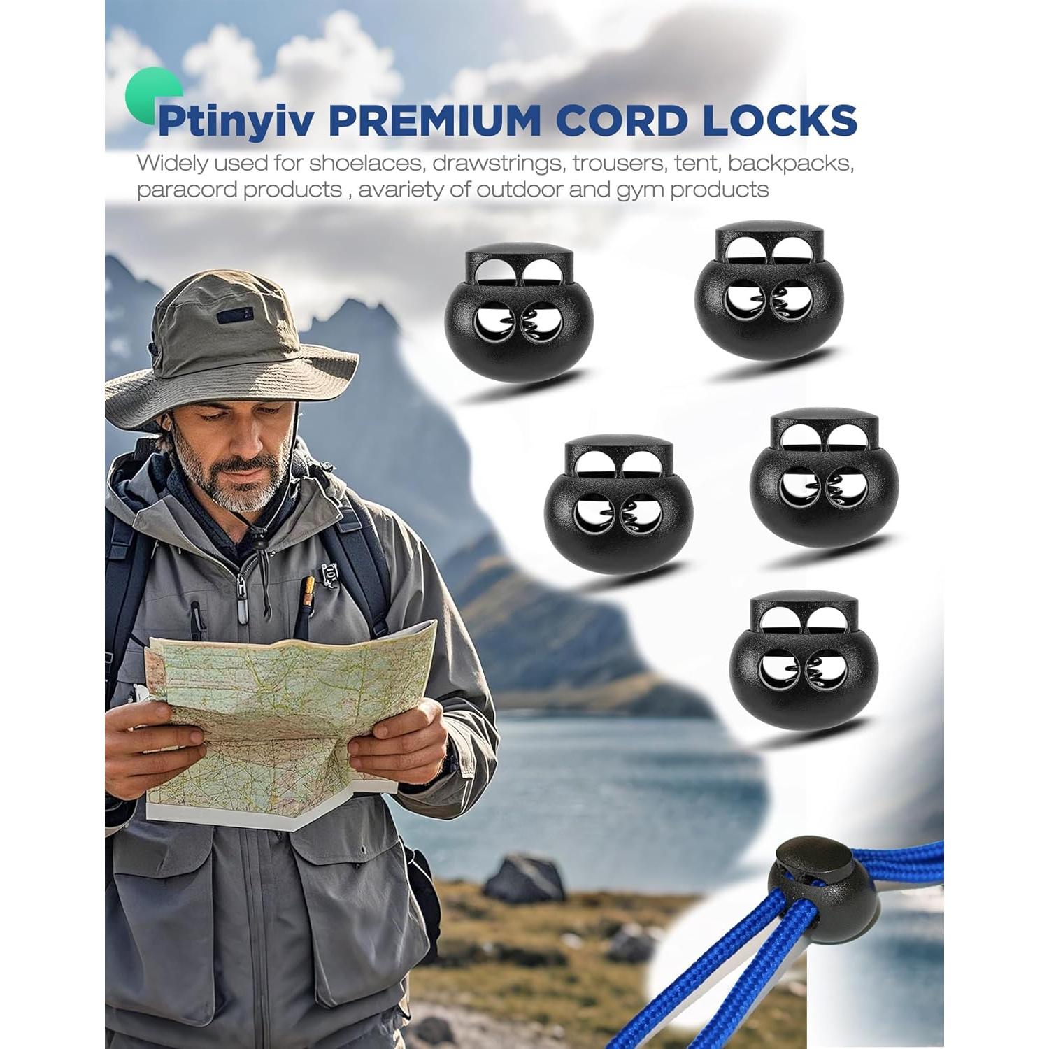 12 Cierres de Cuerda de Plástico Doble Orificio POM - Ajustables