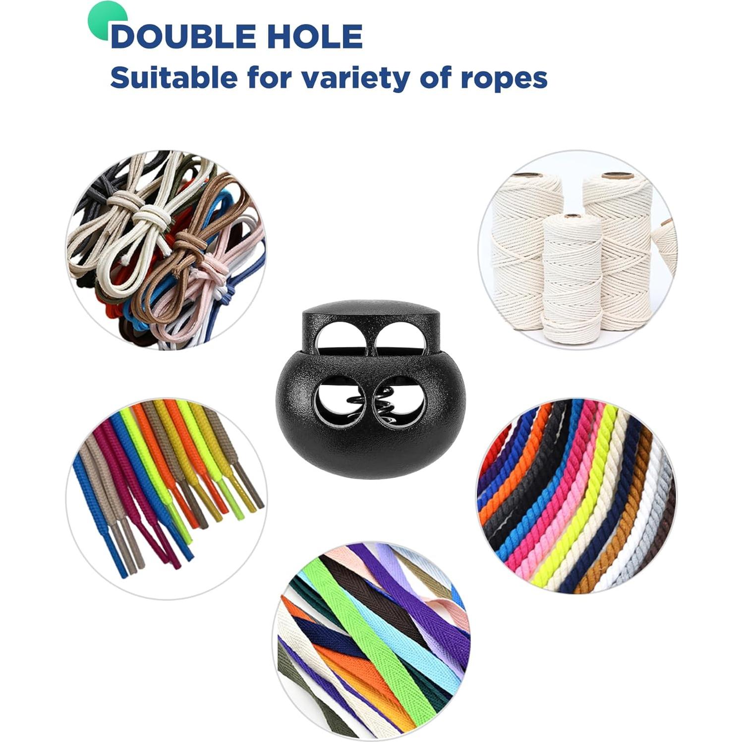 12 Cierres de Cuerda de Plástico Doble Orificio POM - Ajustables