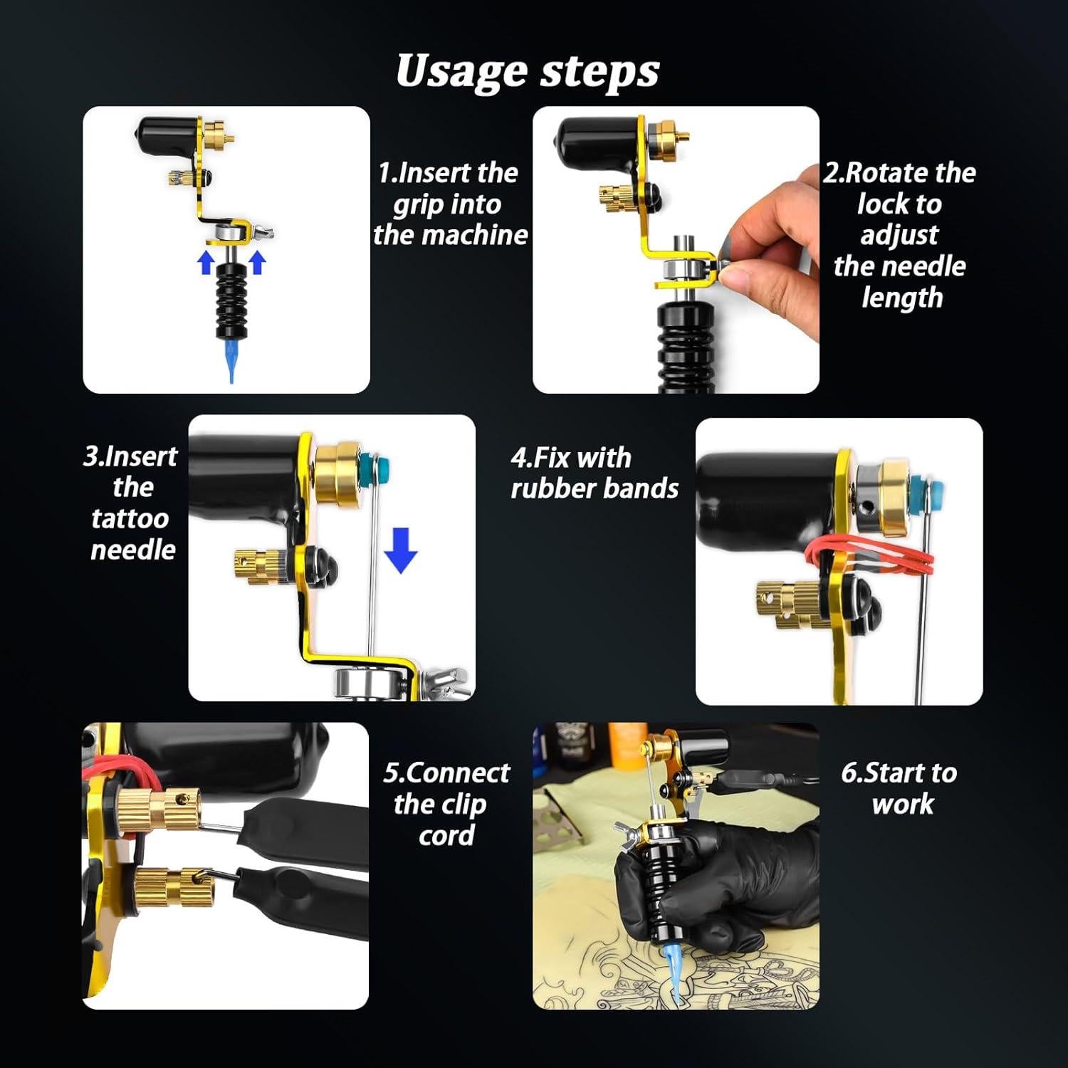 Máquina de Tatuaje Rotativa ATOMUS Shader y Liner Negro