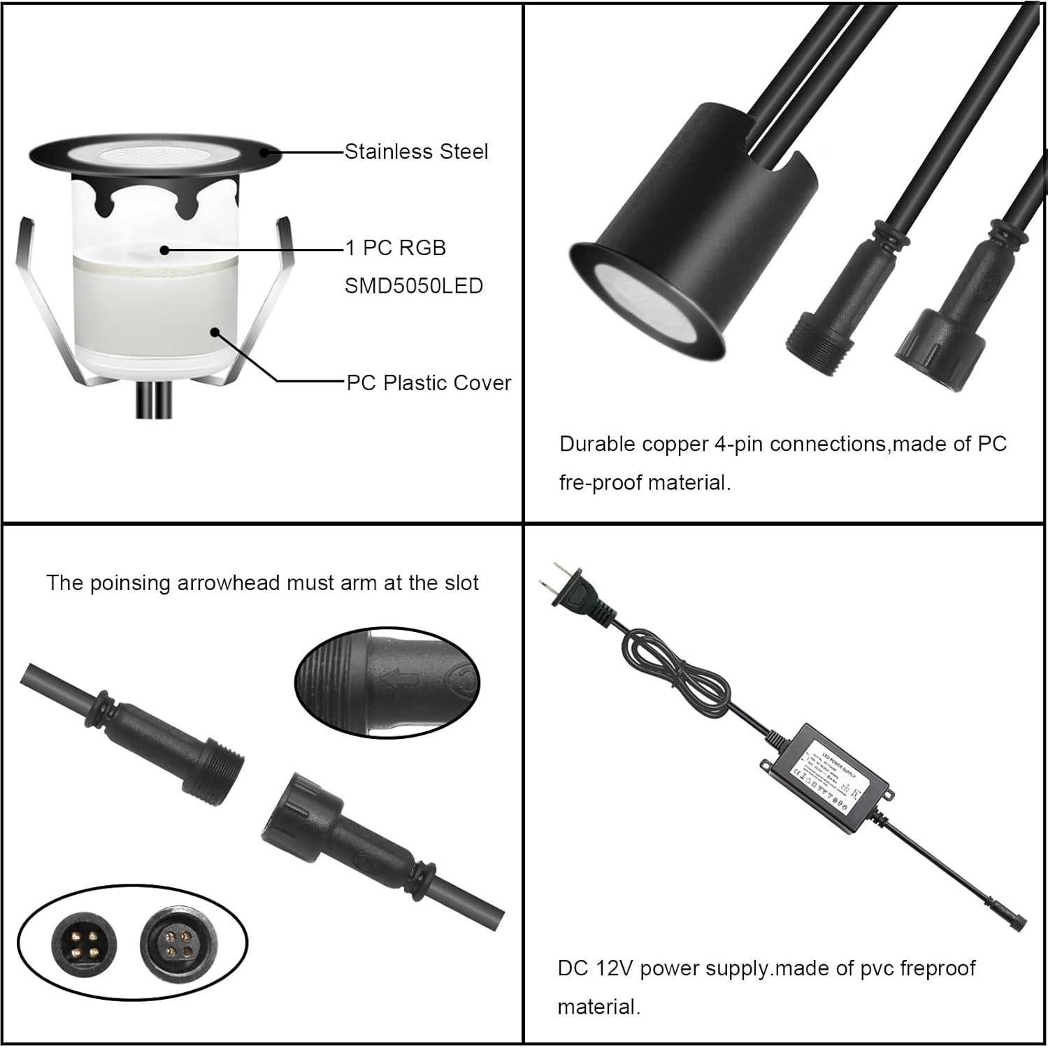 Kits de luces LED empotradas YZGWZLD 10 paquetes IP67 RGB 3.0 cm