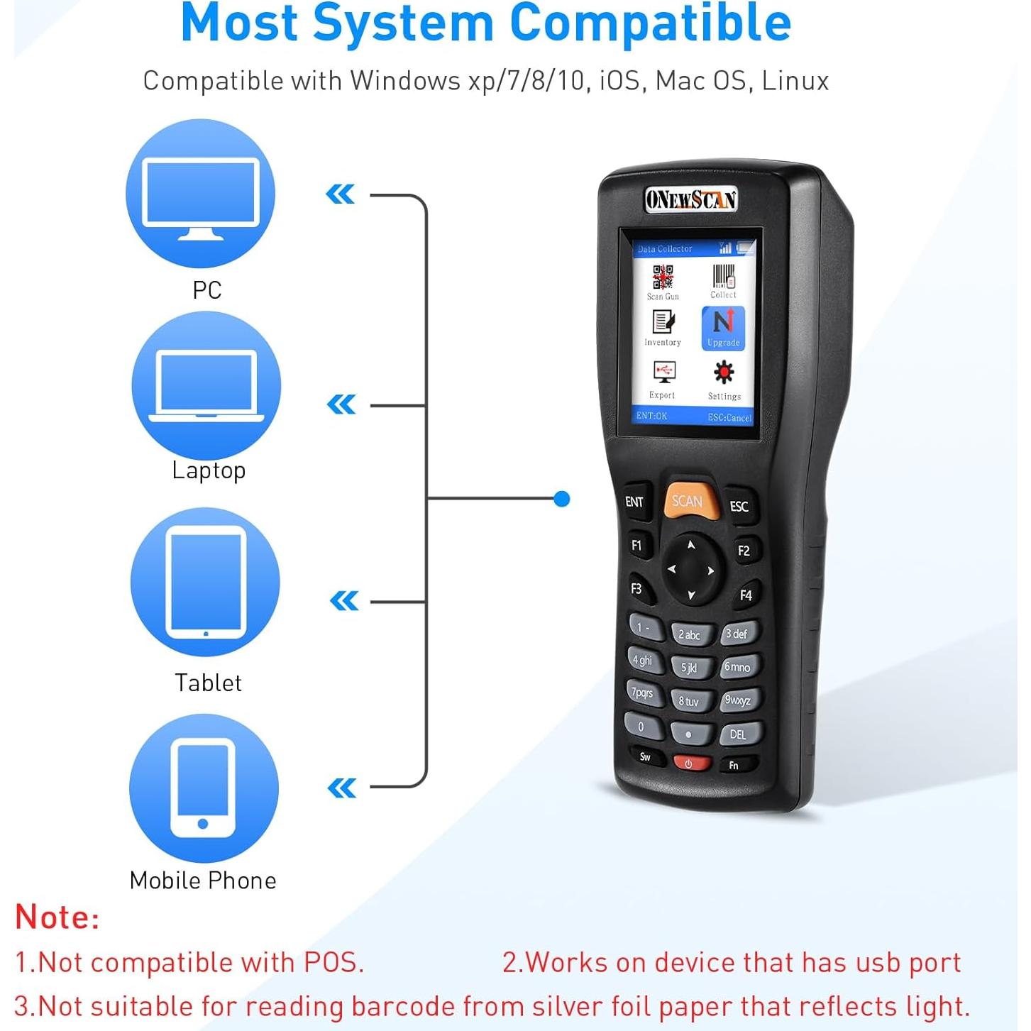 Escáner de Código de Barras Inalámbrico Onewscan 2D Portátil
