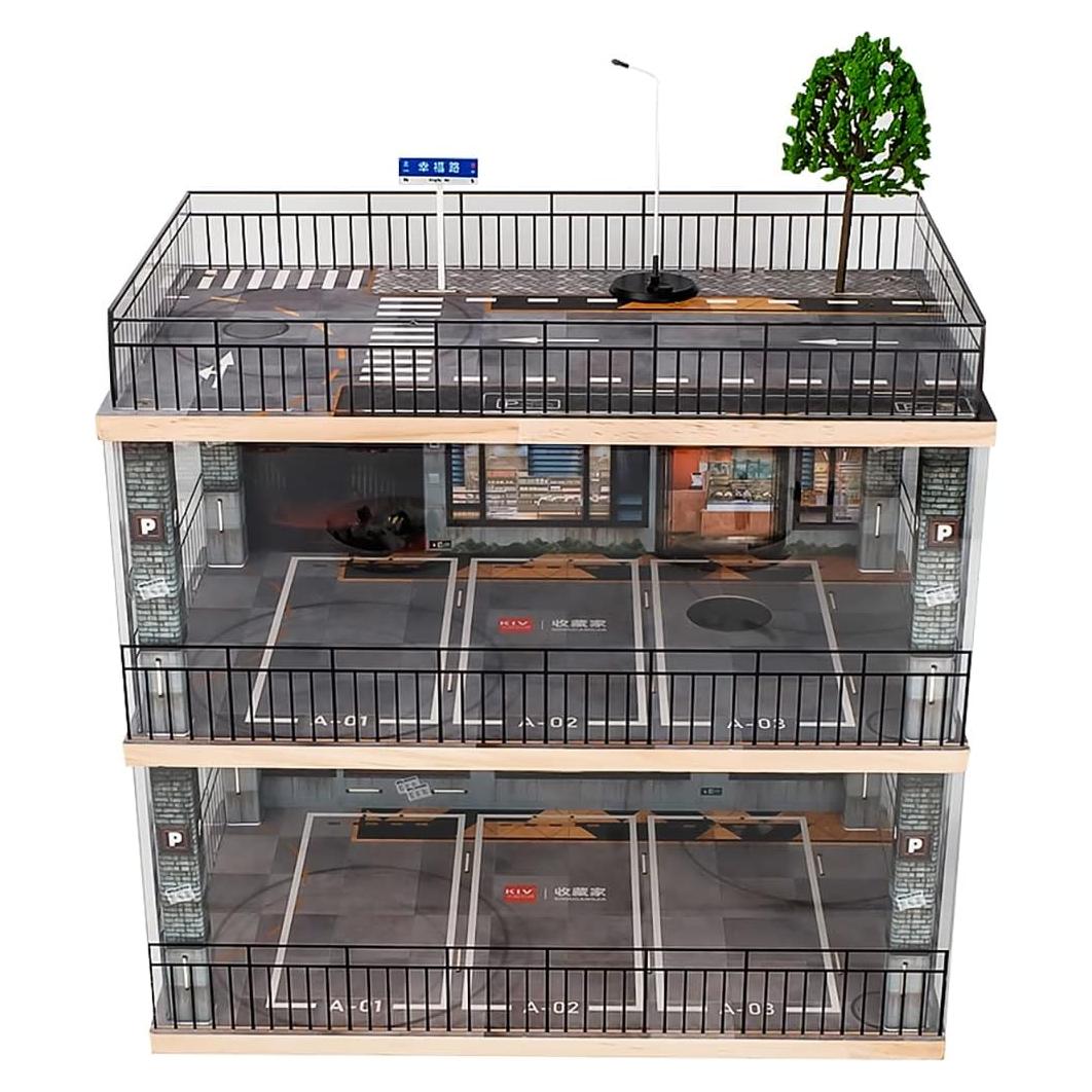 Vitrina Acrílica Kivcmds para Modelos 1:24 con Escena de Estacionamiento