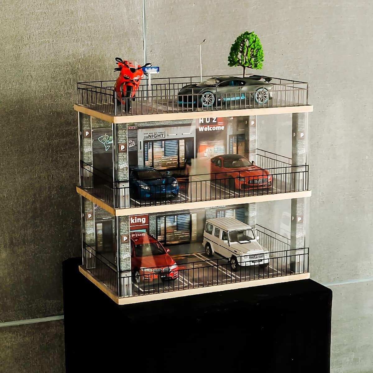 Vitrina Acrílica Kivcmds para Modelos 1:24 con Escena de Estacionamiento