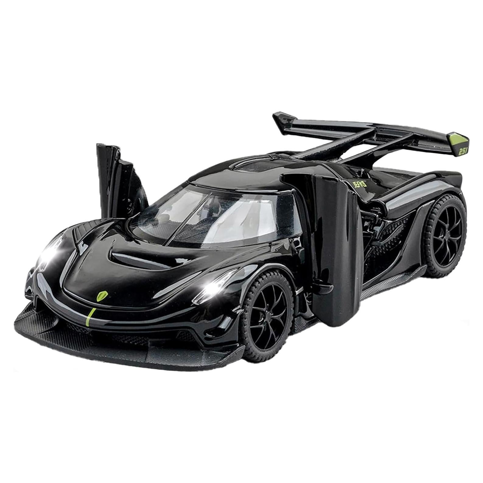 Kids Toy Jesko Model Car 1/32 Die-cast Pull Back Collect Model with Sound and Light Toy Vehicle for 3+Year Old Boys Festival Gift(Black)