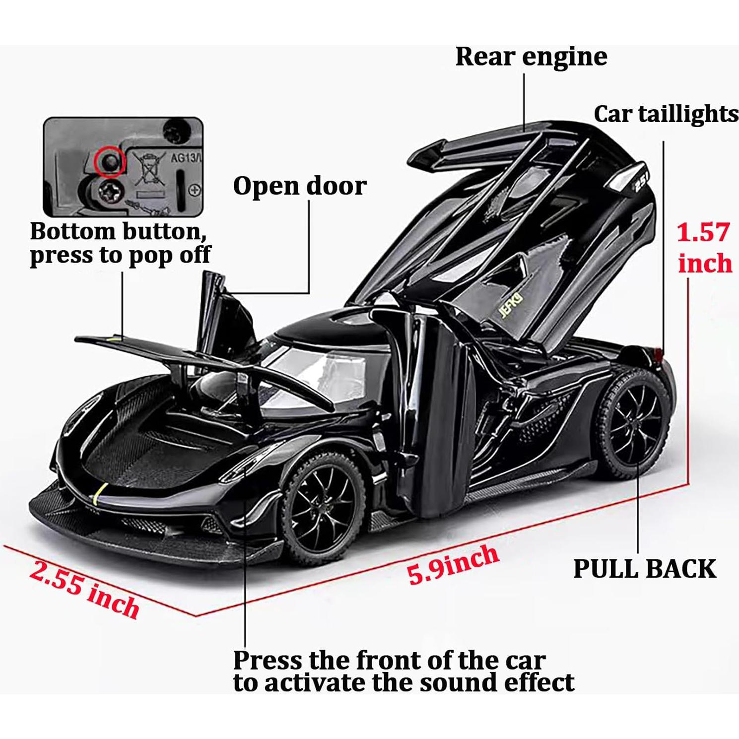 Kids Toy Jesko Model Car 1/32 Die-cast Pull Back Collect Model with Sound and Light Toy Vehicle for 3+Year Old Boys Festival Gift(Black)