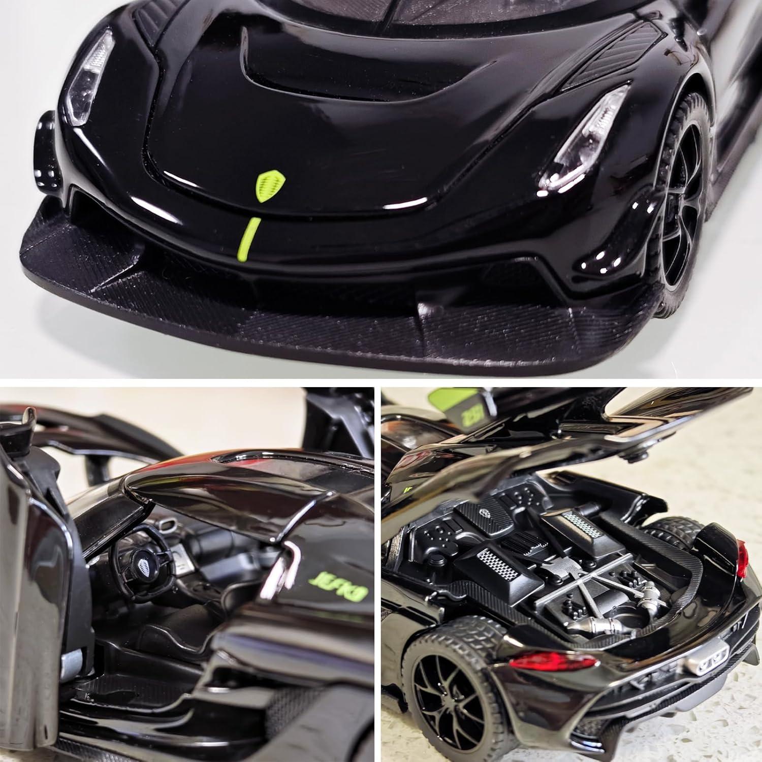 Kids Toy Jesko Model Car 1/32 Die-cast Pull Back Collect Model with Sound and Light Toy Vehicle for 3+Year Old Boys Festival Gift(Black)