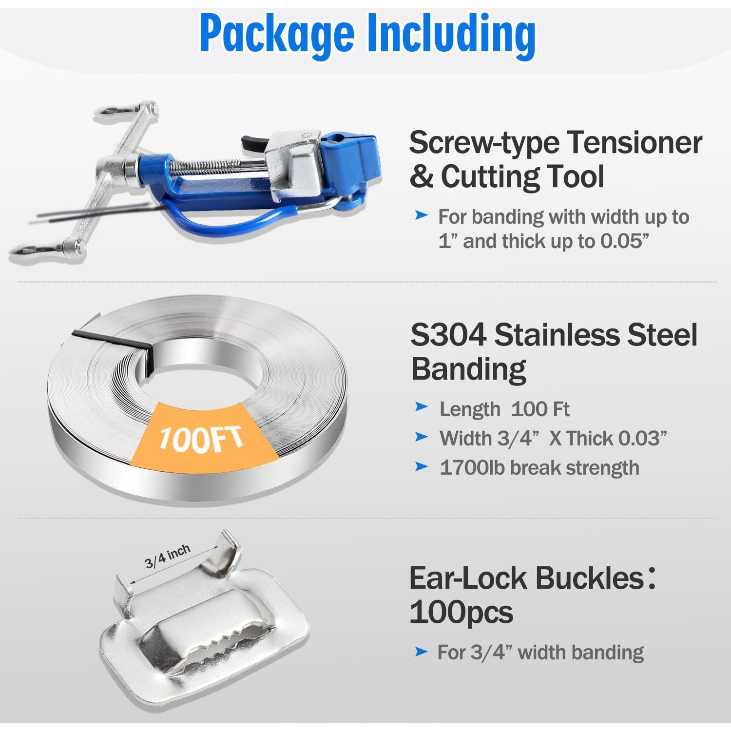 Kit de Banda de Acero Inoxidable YouBiXuan 30,48 m Tensionador