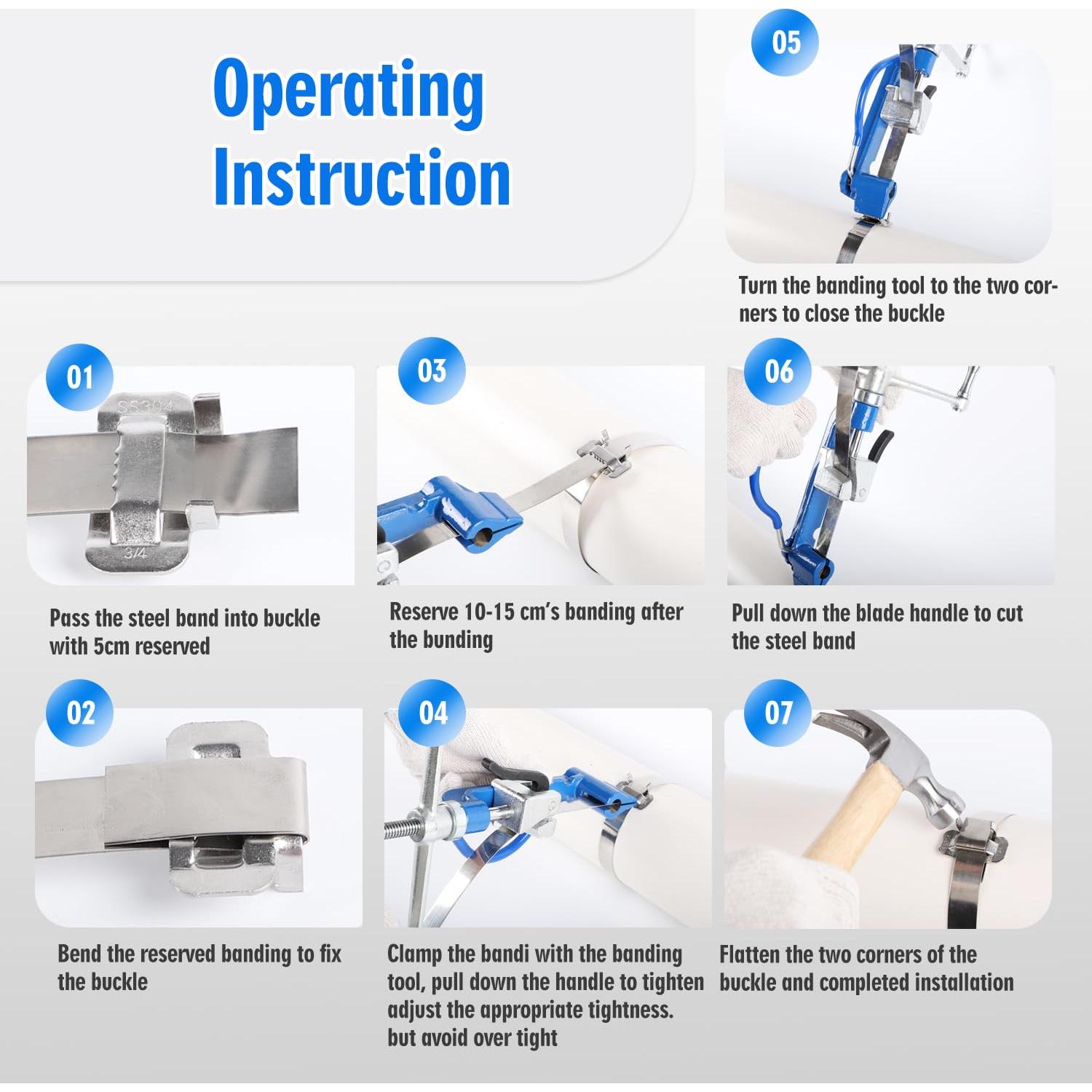 Kit de Banda de Acero Inoxidable YouBiXuan 30,48 m Tensionador