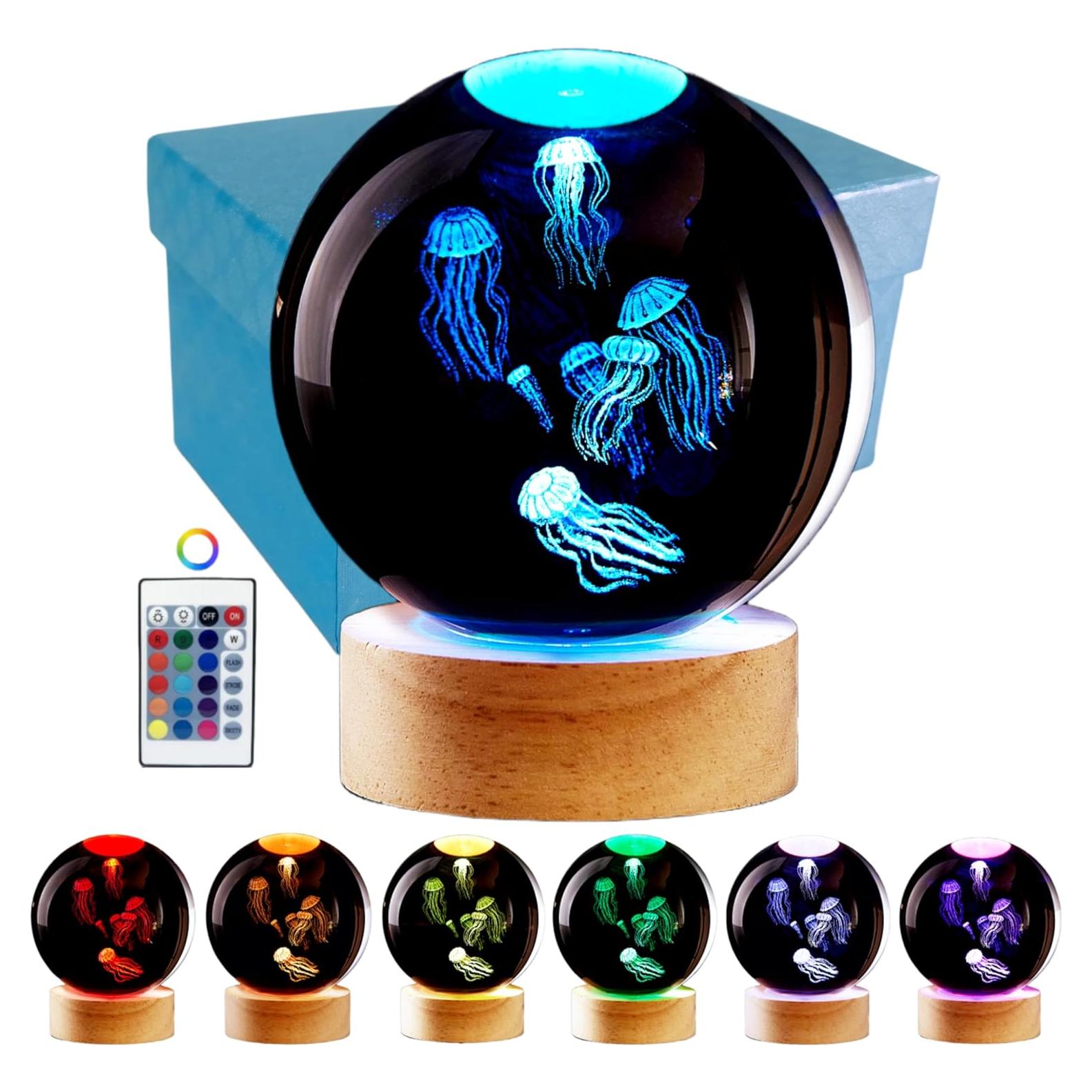 Lámpara de Bola de Cristal K9 3D Medusa LED 16 Colores