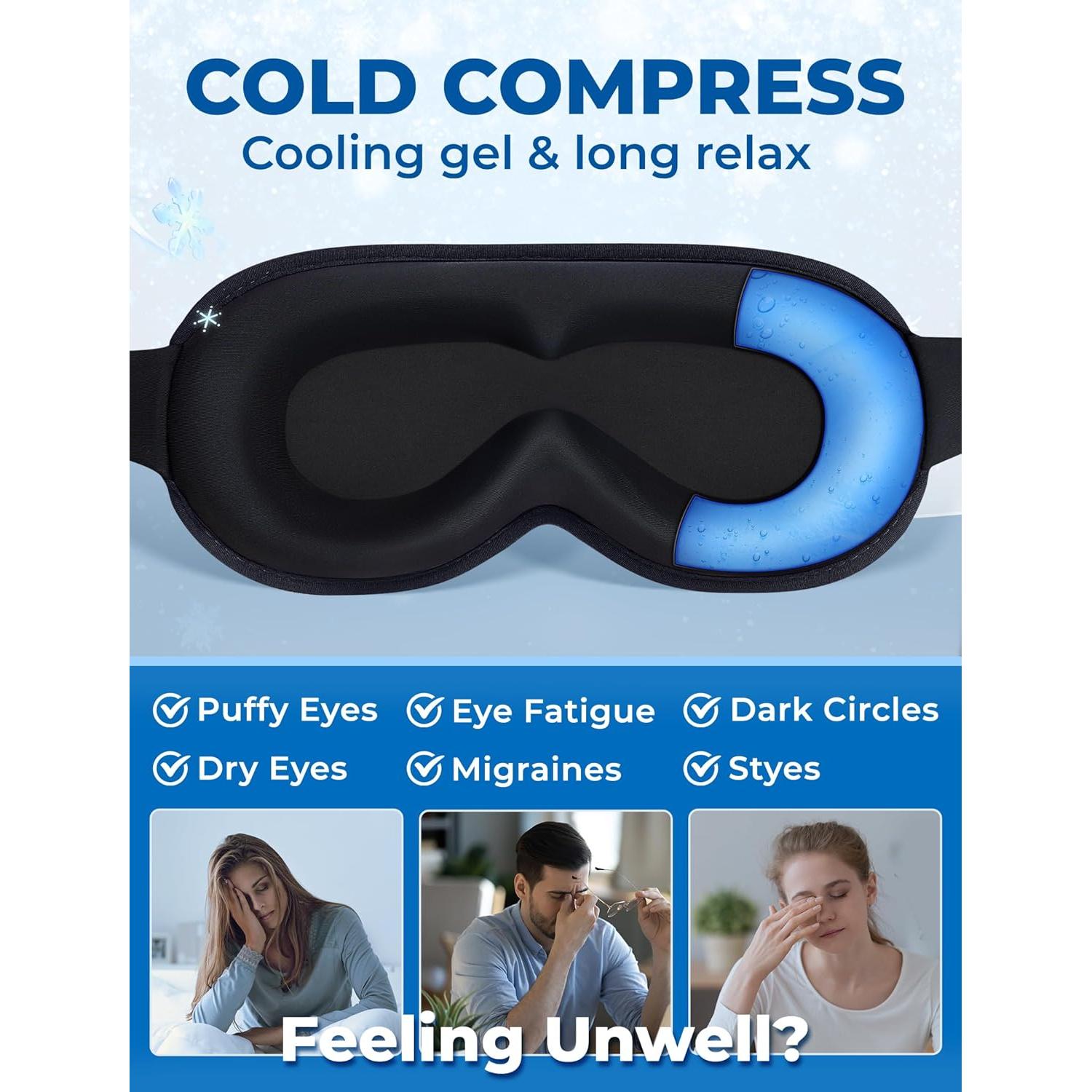 Máscara de Sueño 3D Gel FACEMOON Negra para Ojos Fríos