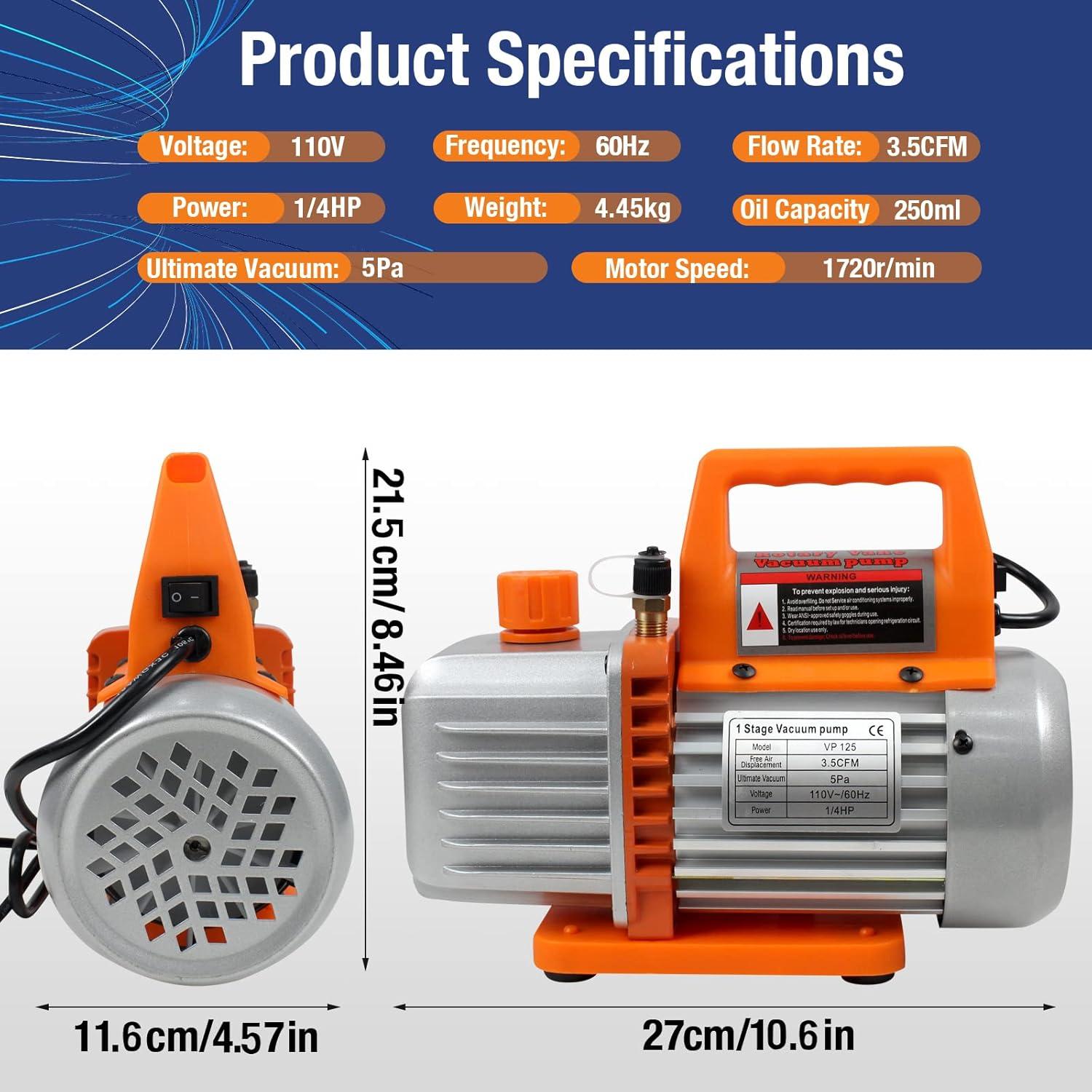 BACOENG Bomba de Vacío 3.5CFM 110V 1/4HP para A/C