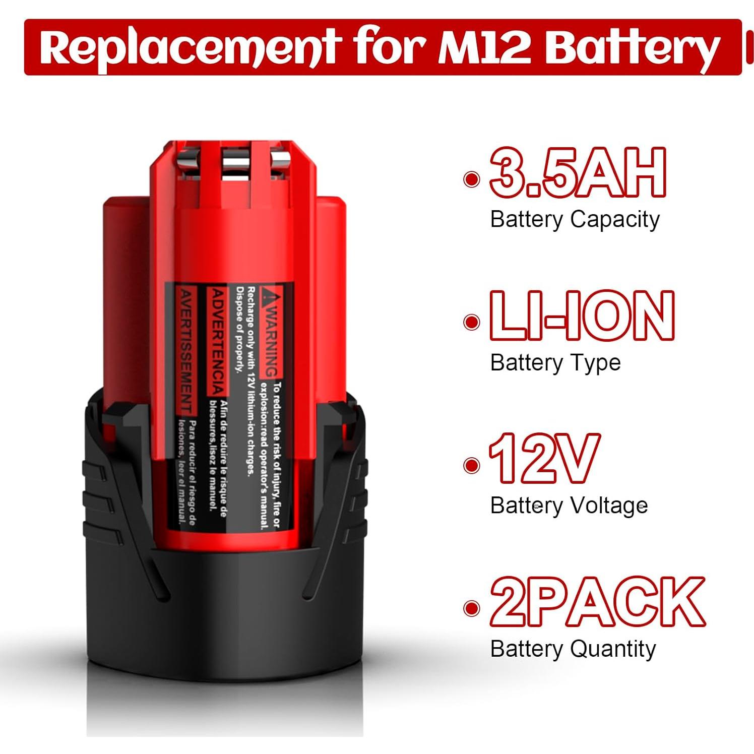 Paquete de 2 Baterías de Reemplazo M12 3.5Ah Milwaukee