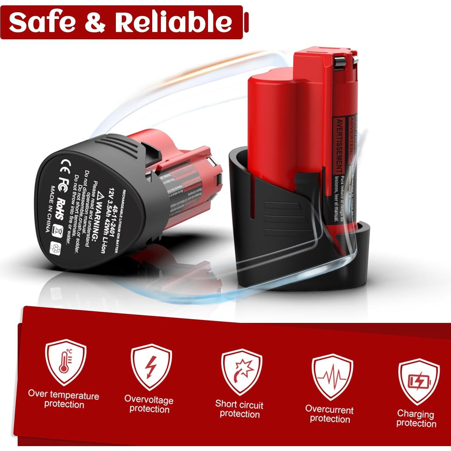 Paquete de 2 Baterías de Reemplazo M12 3.5Ah Milwaukee