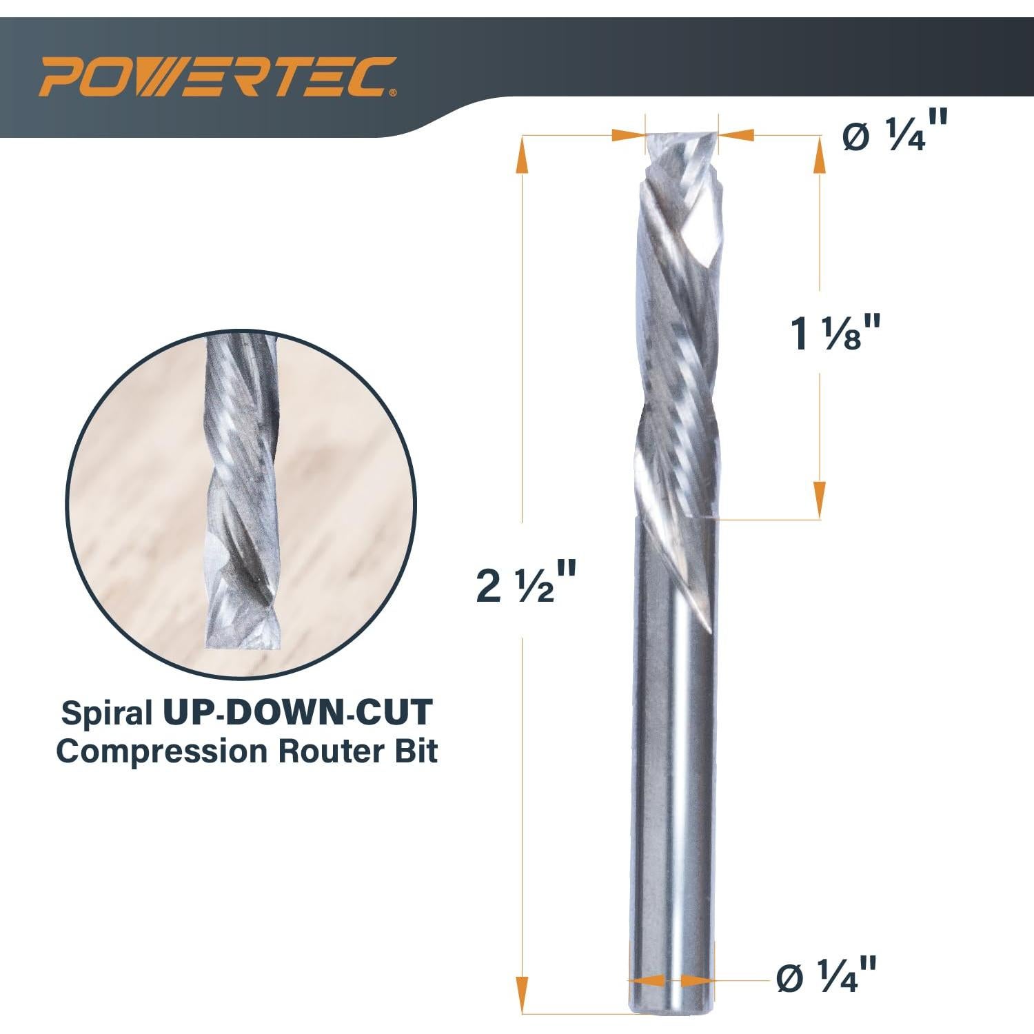 Bit de Ruta Espiral Compresión Powertec 1/4" 2PK