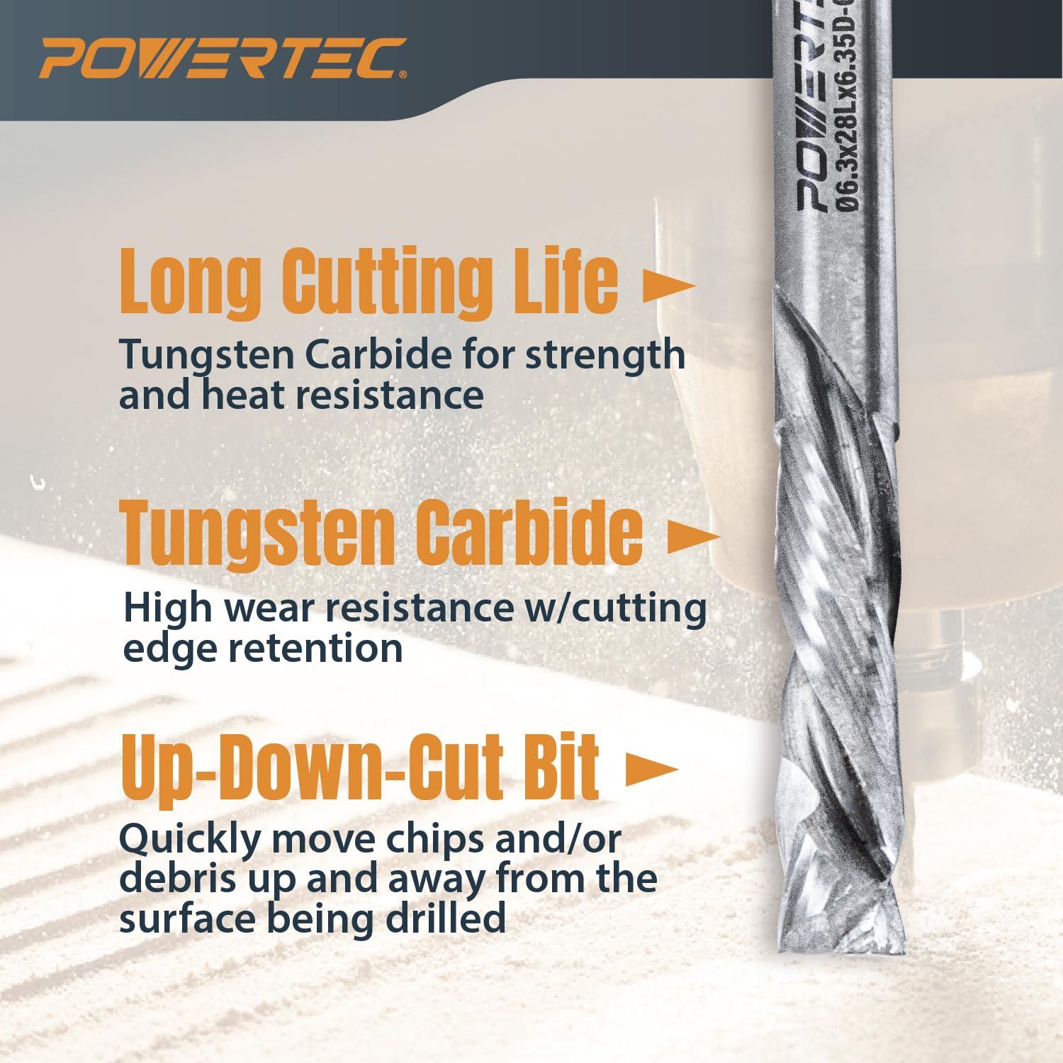 Bit de Ruta Espiral Compresión Powertec 1/4" 2PK