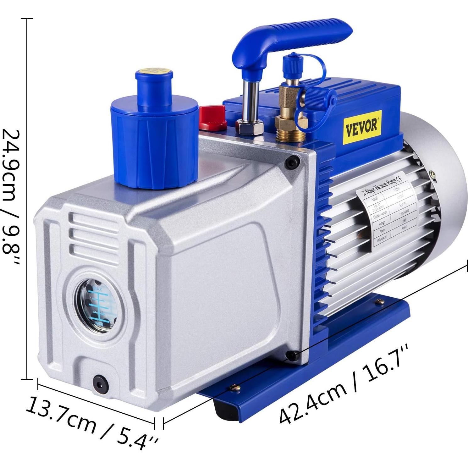 Bomba de Vacío VEVOR 12 CFM Doble Etapa 110V HVAC