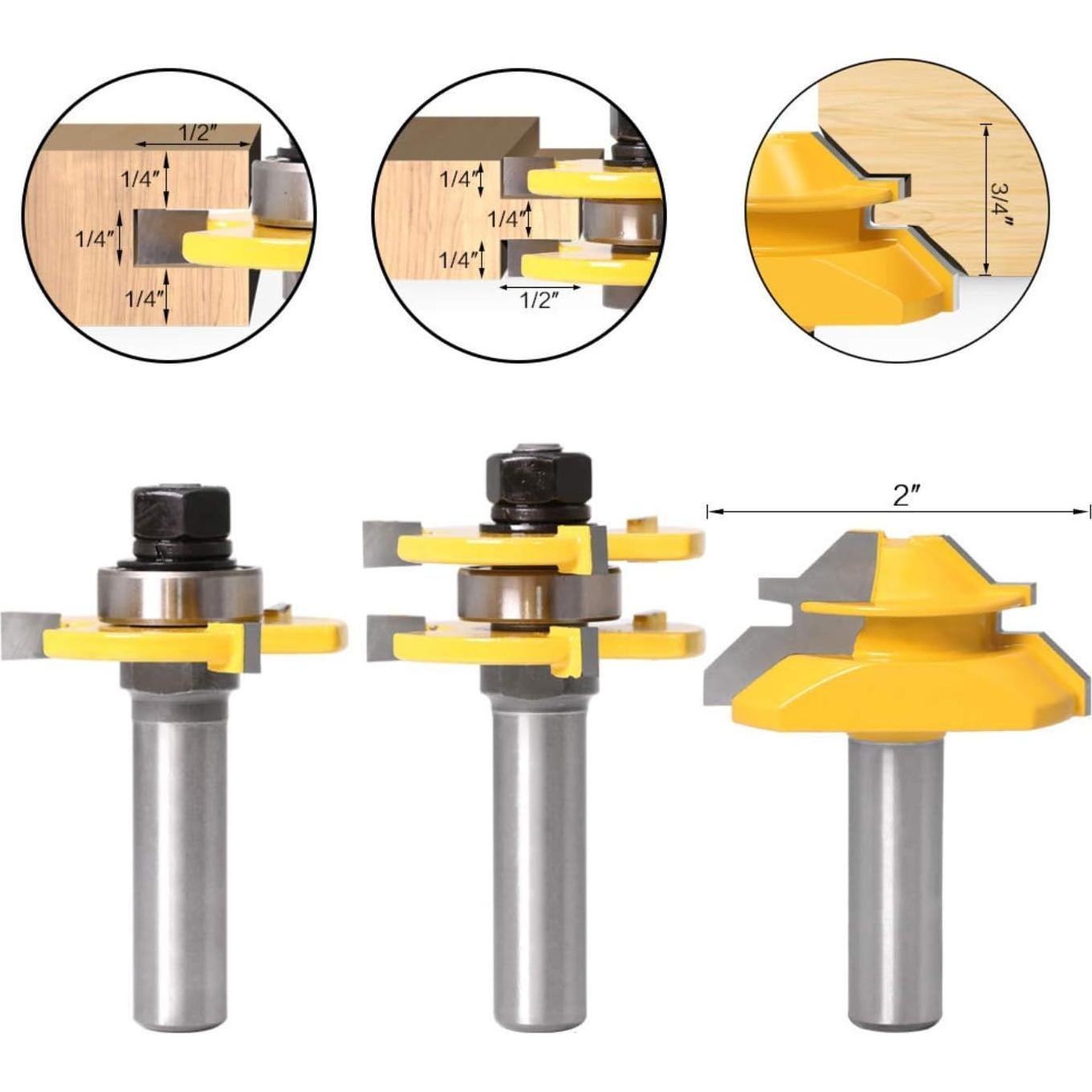 Cuchillas de Router APLUS 45 Grados + Juego de Lengüeta 2 Pzas