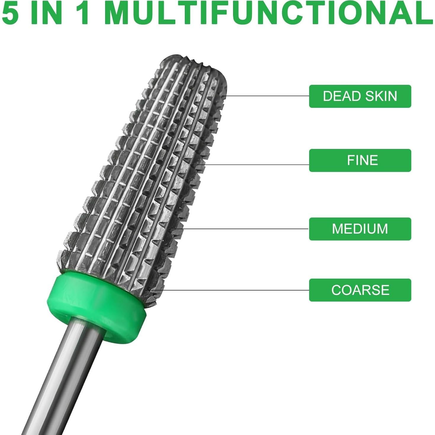 Brocas para Uñas 5 en 1 Carburo Tungsteno Grueso Plata