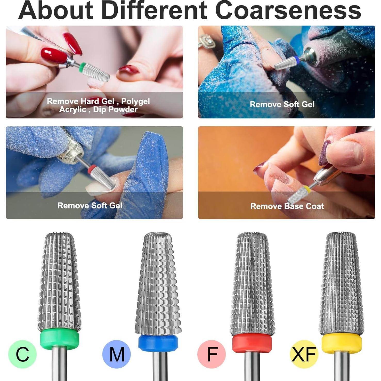 Brocas para Uñas 5 en 1 Carburo Tungsteno Grueso Plata