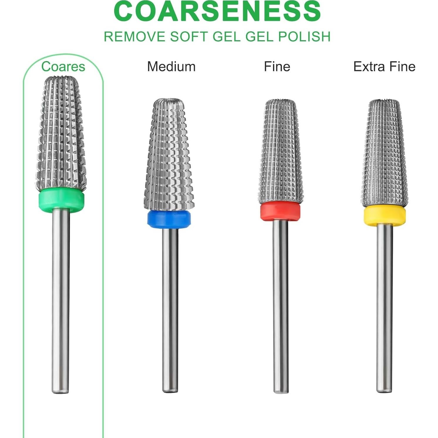 Brocas para Uñas 5 en 1 Carburo Tungsteno Grueso Plata