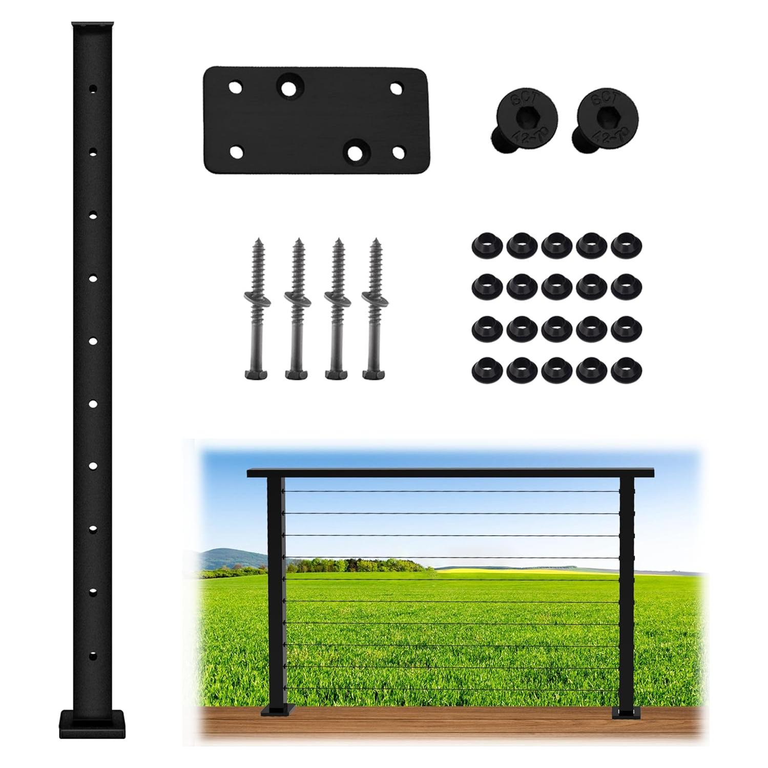 Poste de Barandilla de Cable Patavin 91.44 cm Metal Negro