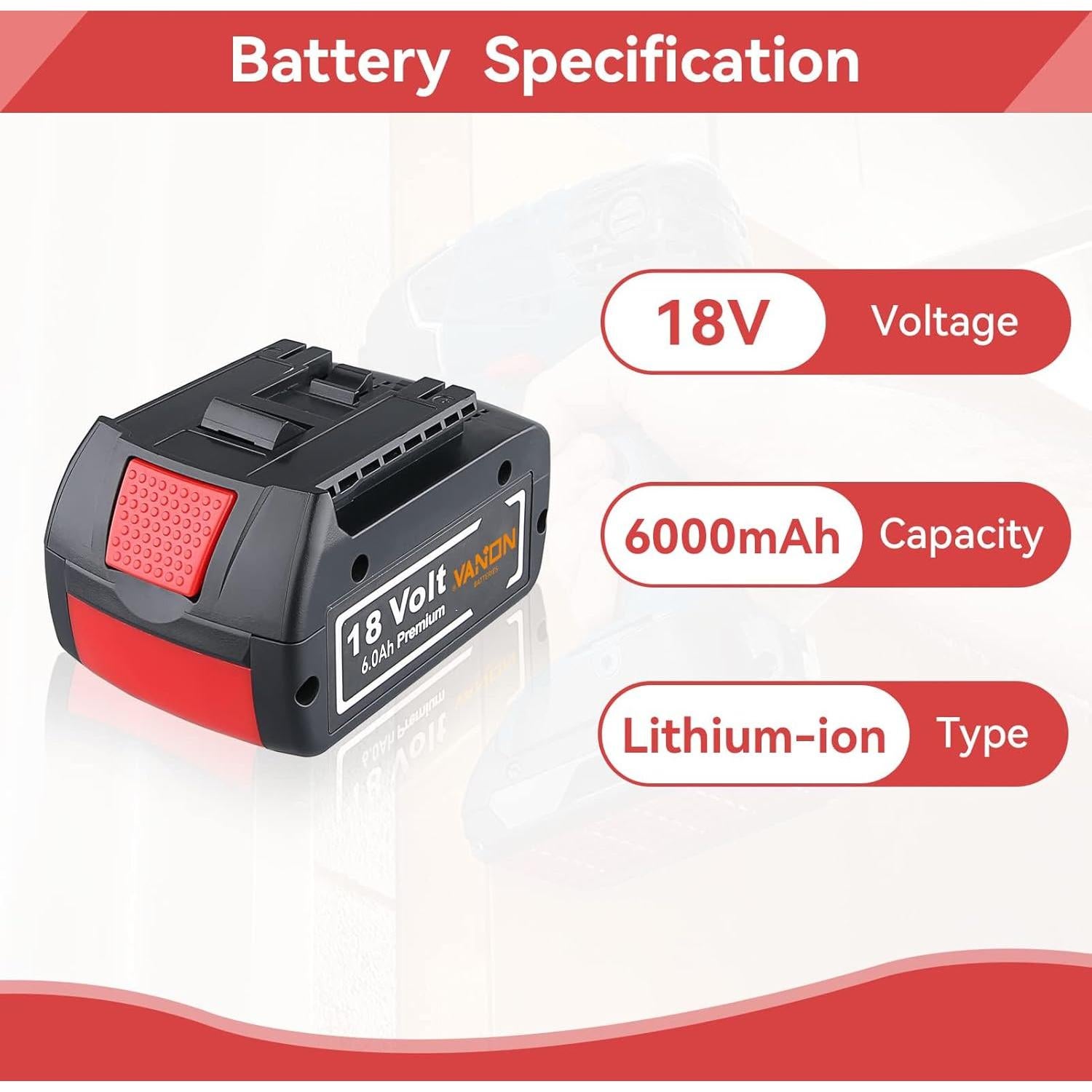 VANON Baterías de Reemplazo 18V 6000mAh para Bosch BAT609