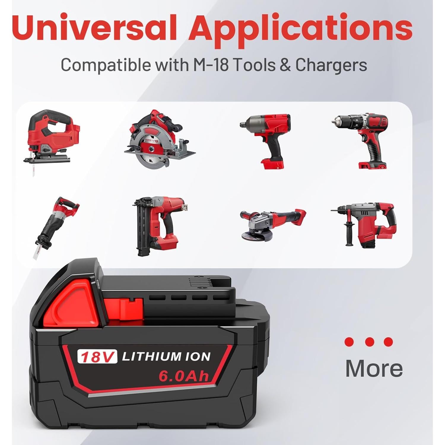 Batería de Litio 6.0Ah 18V para Milwaukee M18 - Reemplazo