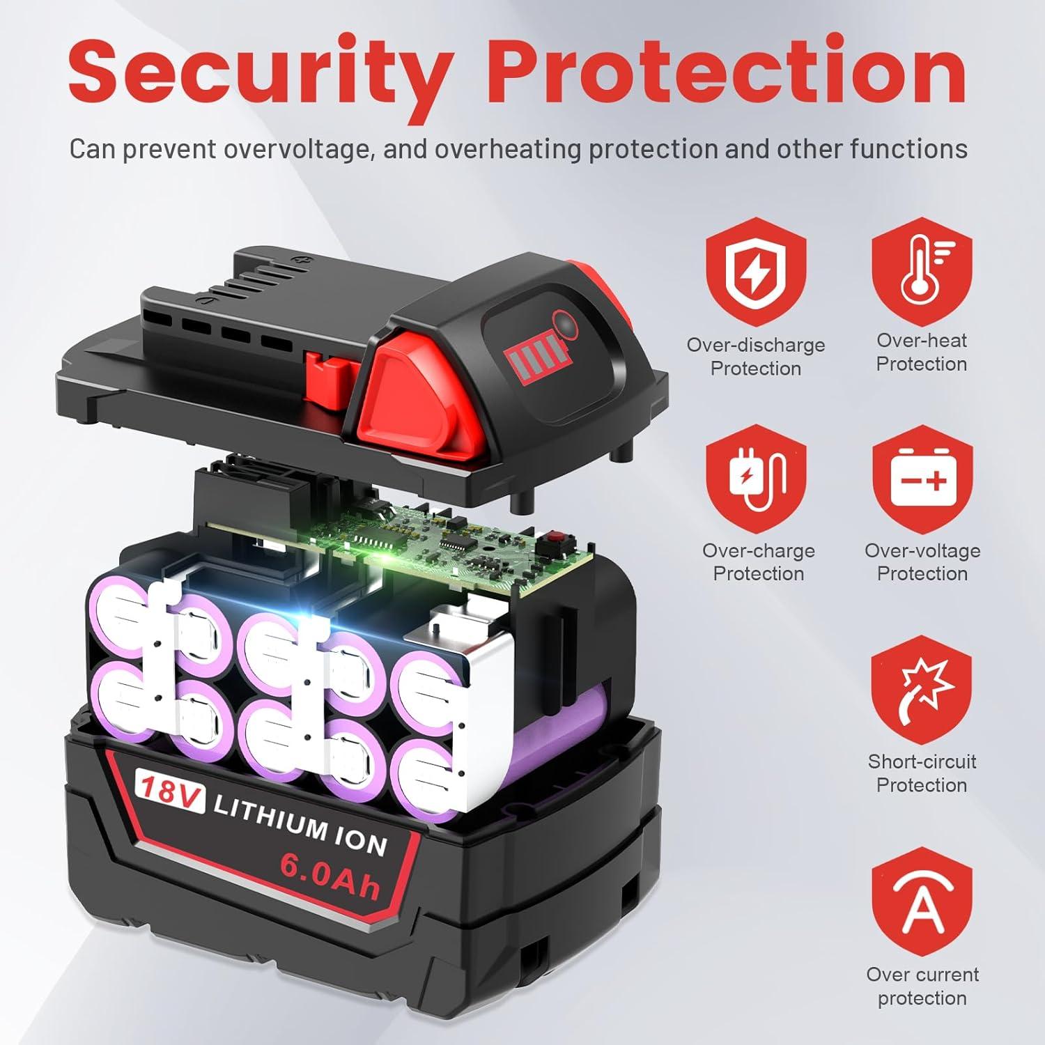 Batería de Litio 6.0Ah 18V para Milwaukee M18 - Reemplazo