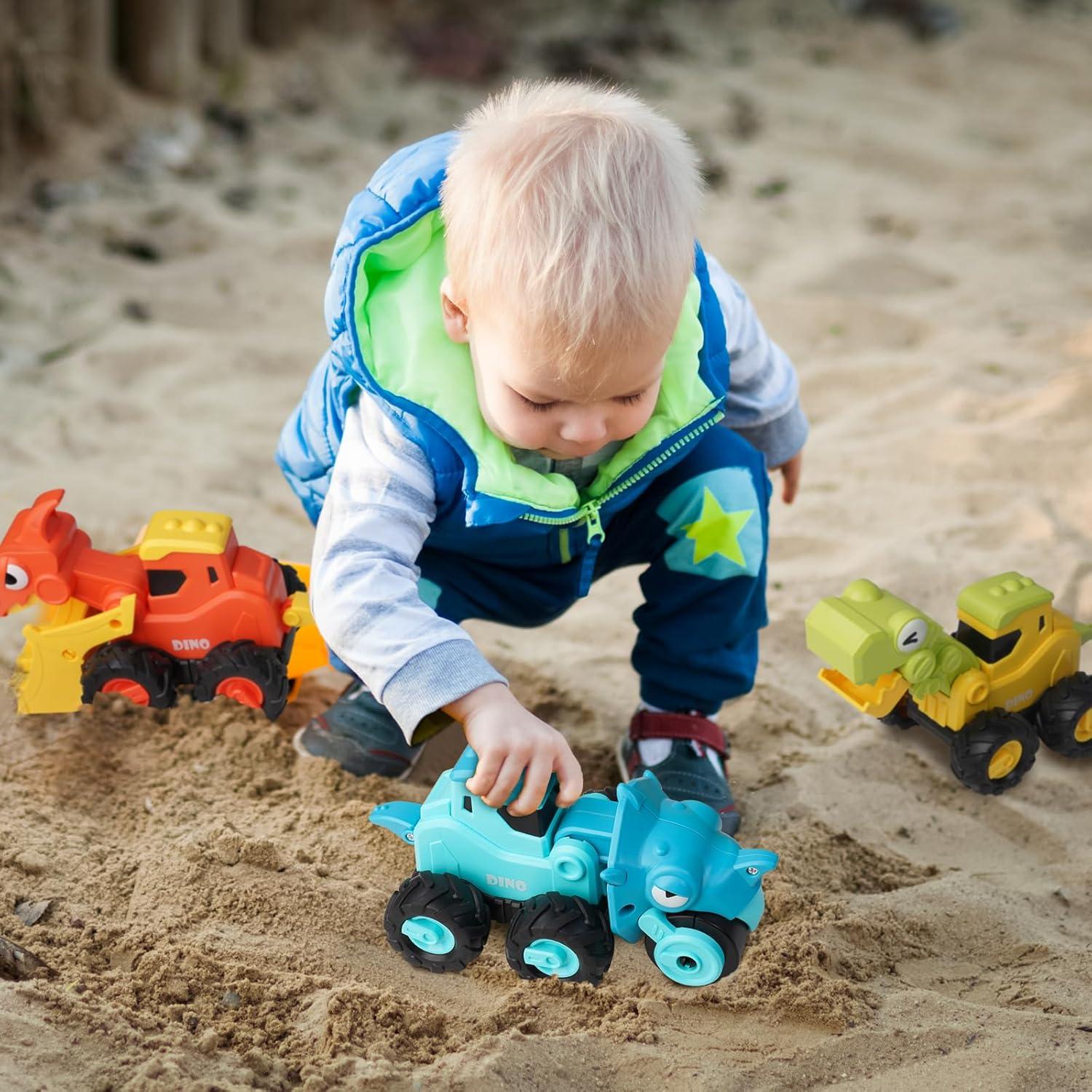 Juguetes de coches de dinosaurio LiKee - 4 piezas para 18 meses+