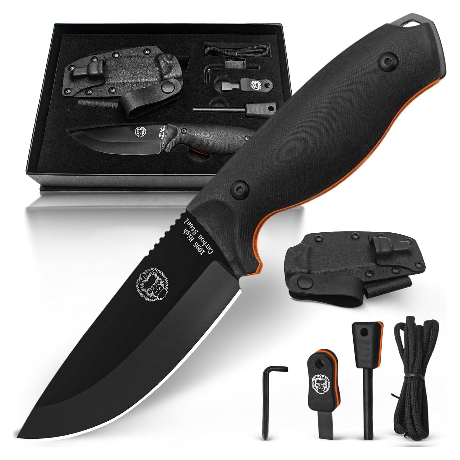 Bloodline Fixed Blade Knife with Sheath - Full Tang 1095 High Carbon Steel - Outdoor Bushcraft & Hunting Knife for Survival Gear