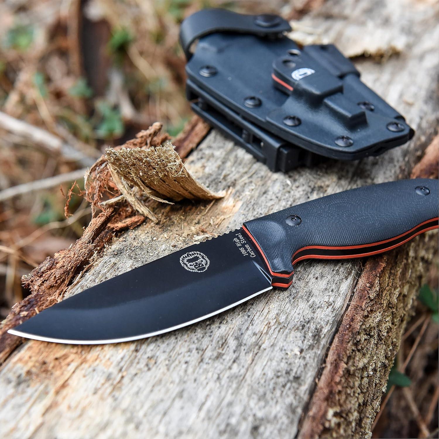 Bloodline Fixed Blade Knife with Sheath - Full Tang 1095 High Carbon Steel - Outdoor Bushcraft & Hunting Knife for Survival Gear