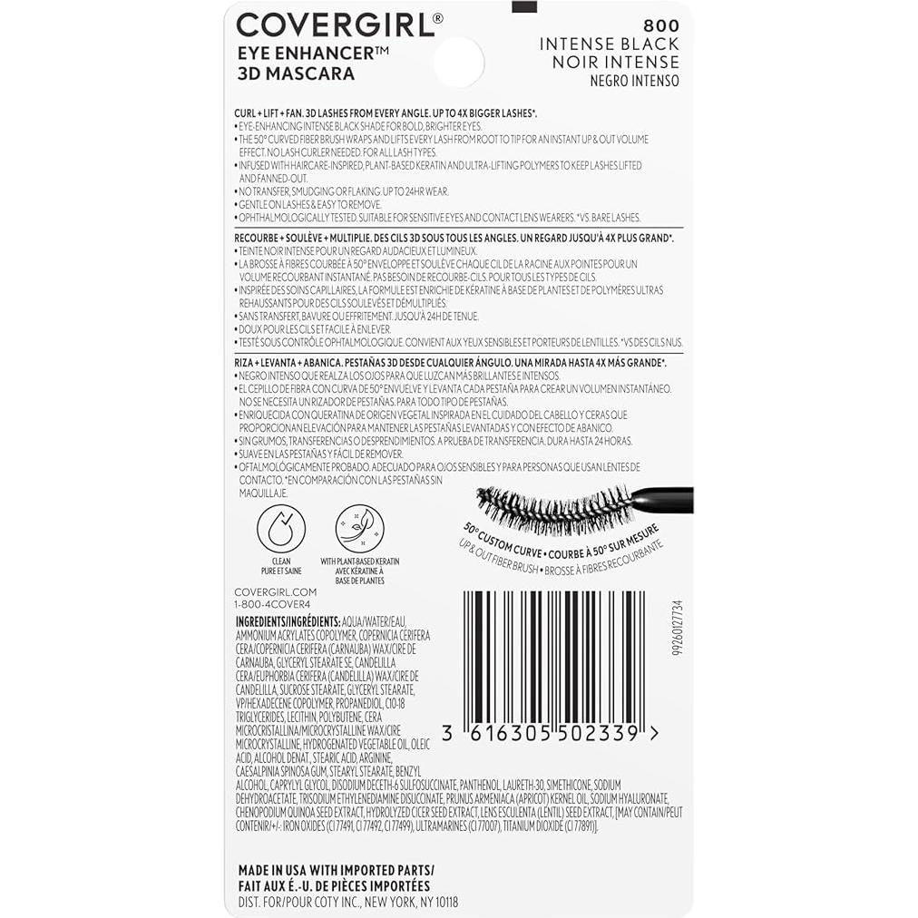 Máscara 3D CoverGirl Negro Intenso, Cera Lifting, 24h