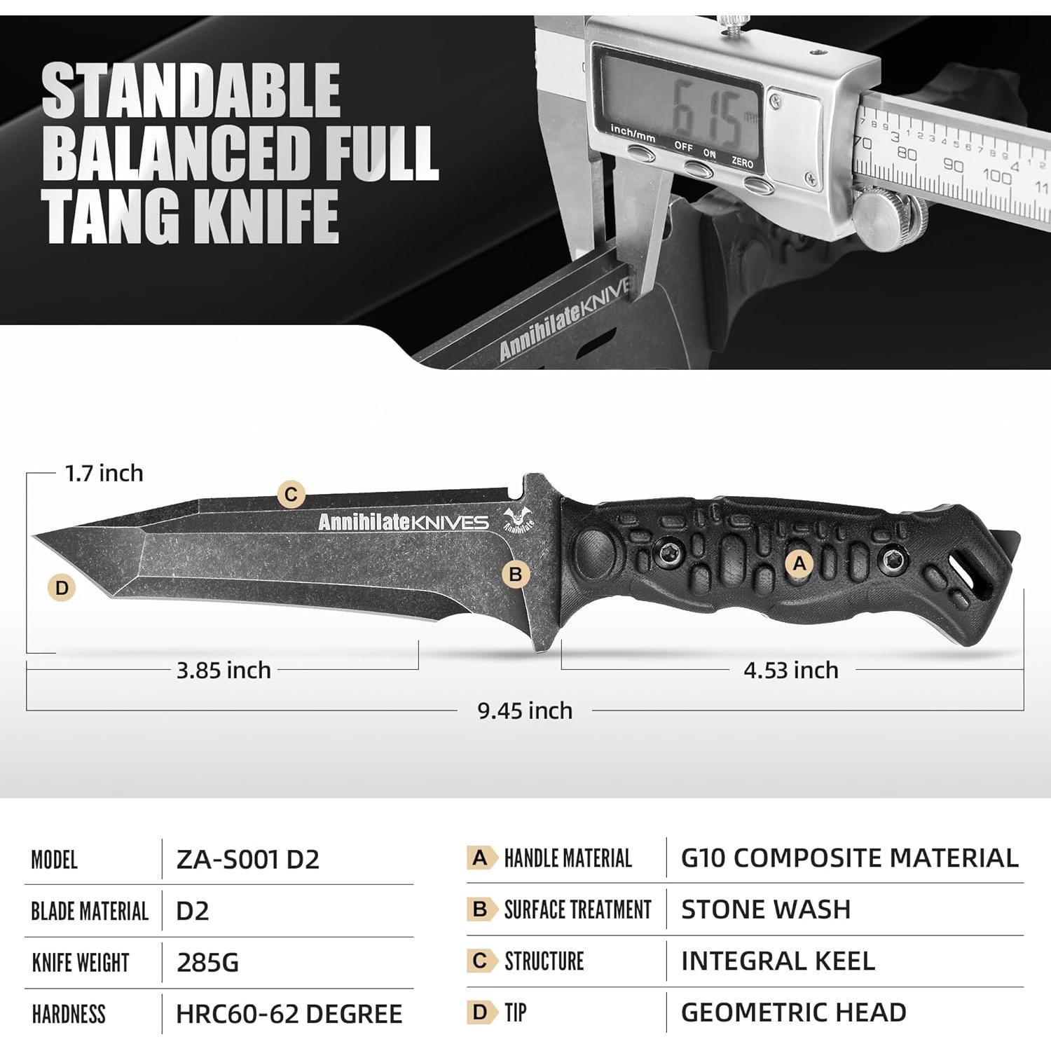 Cuchillo Táctico ZUNE LOTOO D2 24cm con Funda Kydex