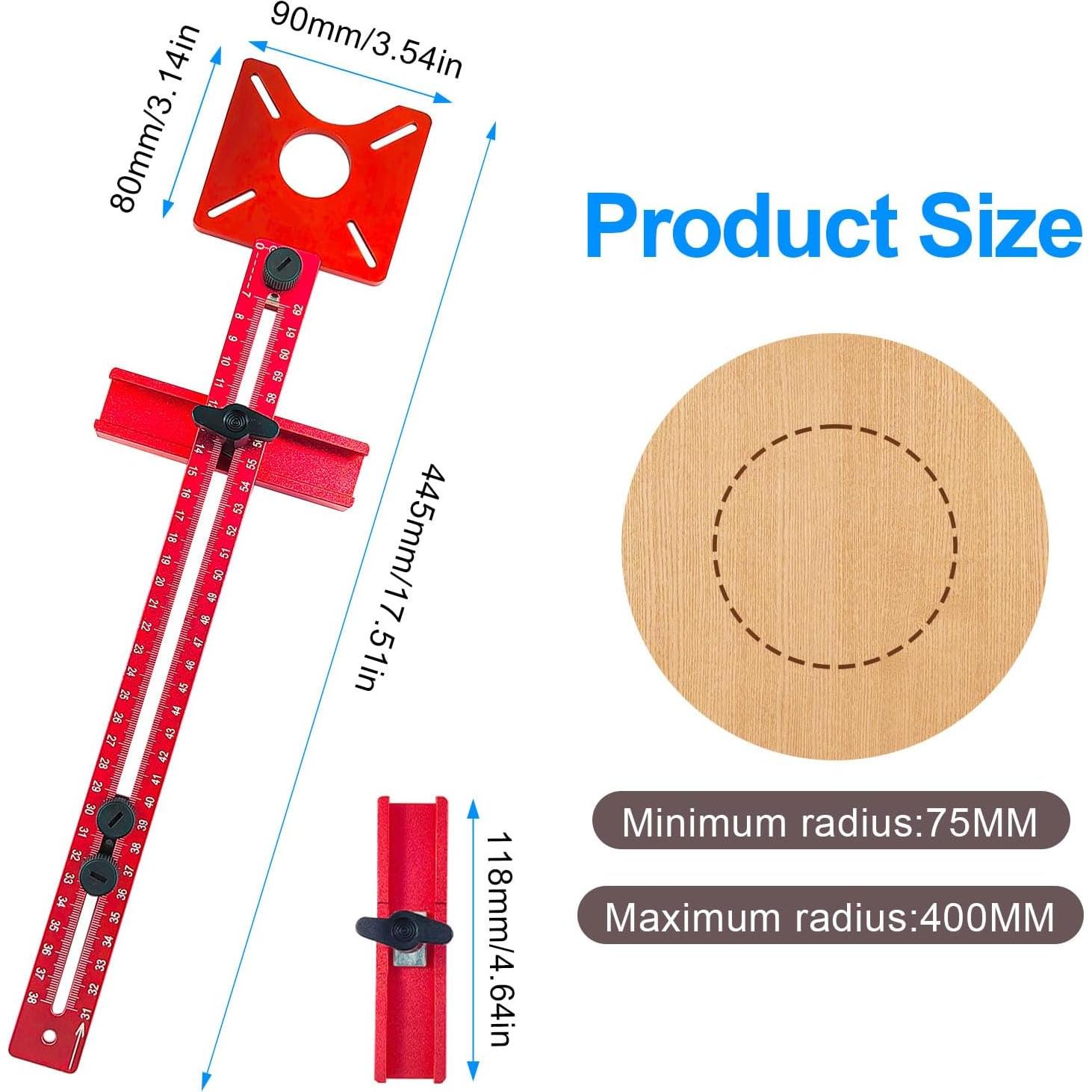 Plantilla de Corte Circular Router JEEJINYAN 4 en 1 - Aluminio Rojo