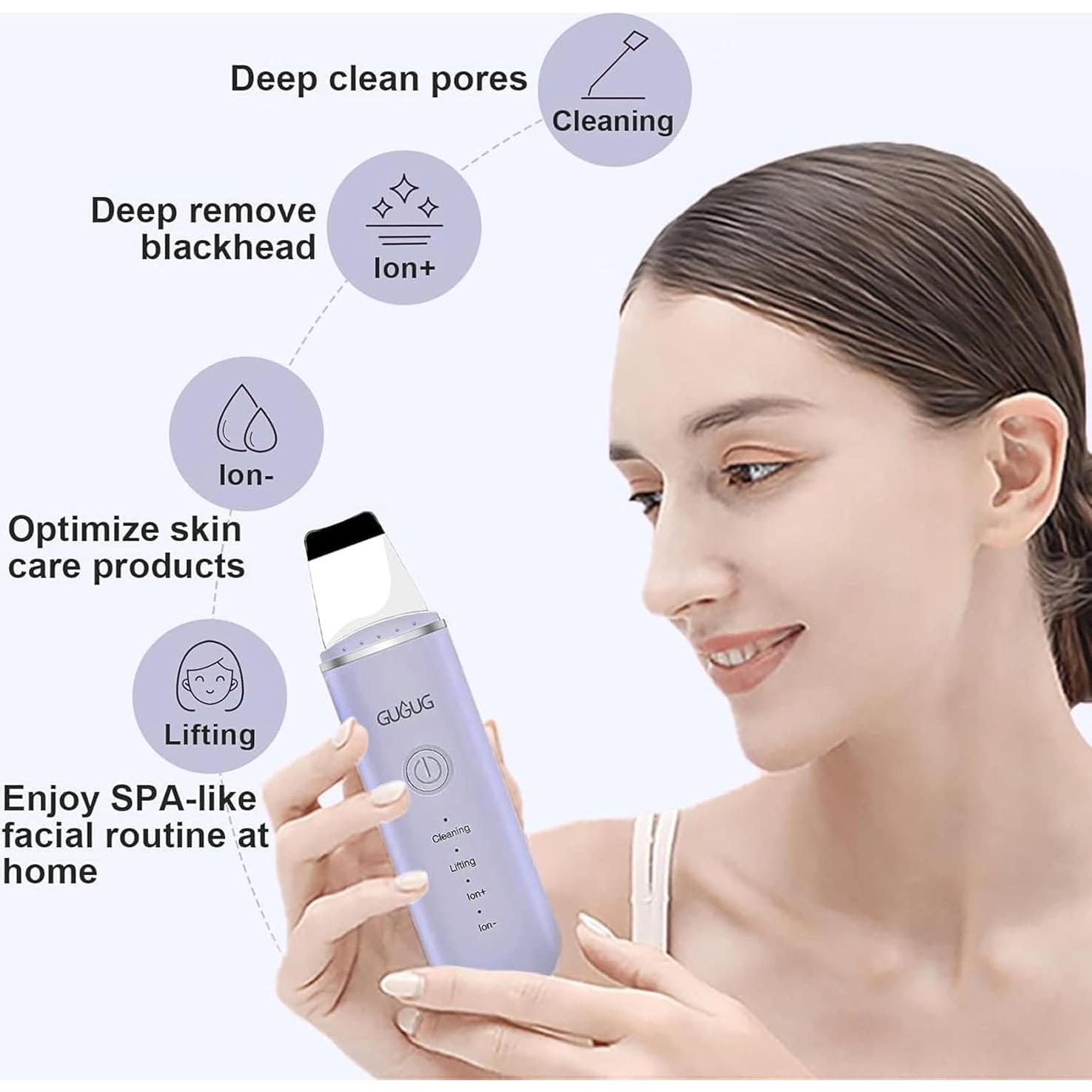 Espátula Facial Limpiadora GUGUG BS-357 - 4 Modos, Púrpura