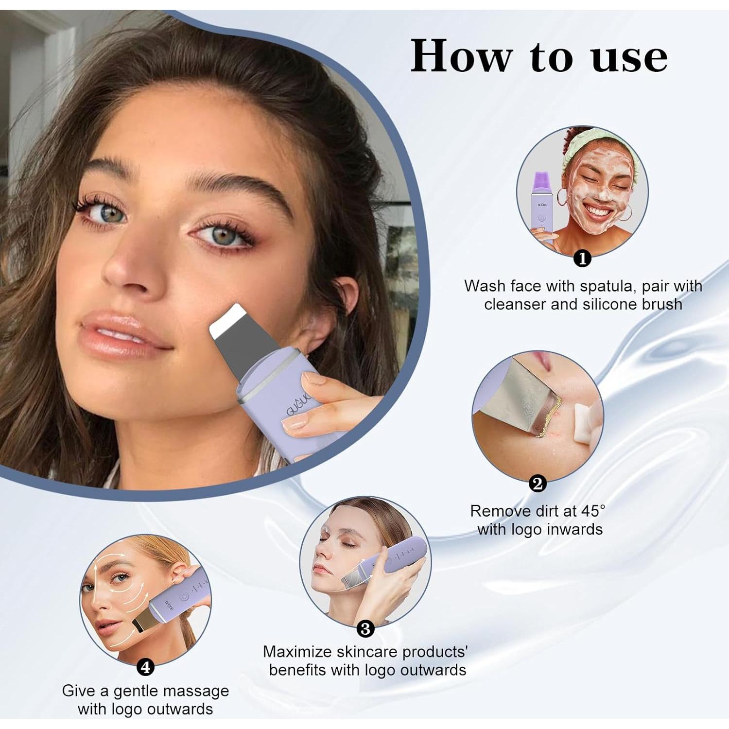 Espátula Facial Limpiadora GUGUG BS-357 - 4 Modos, Púrpura