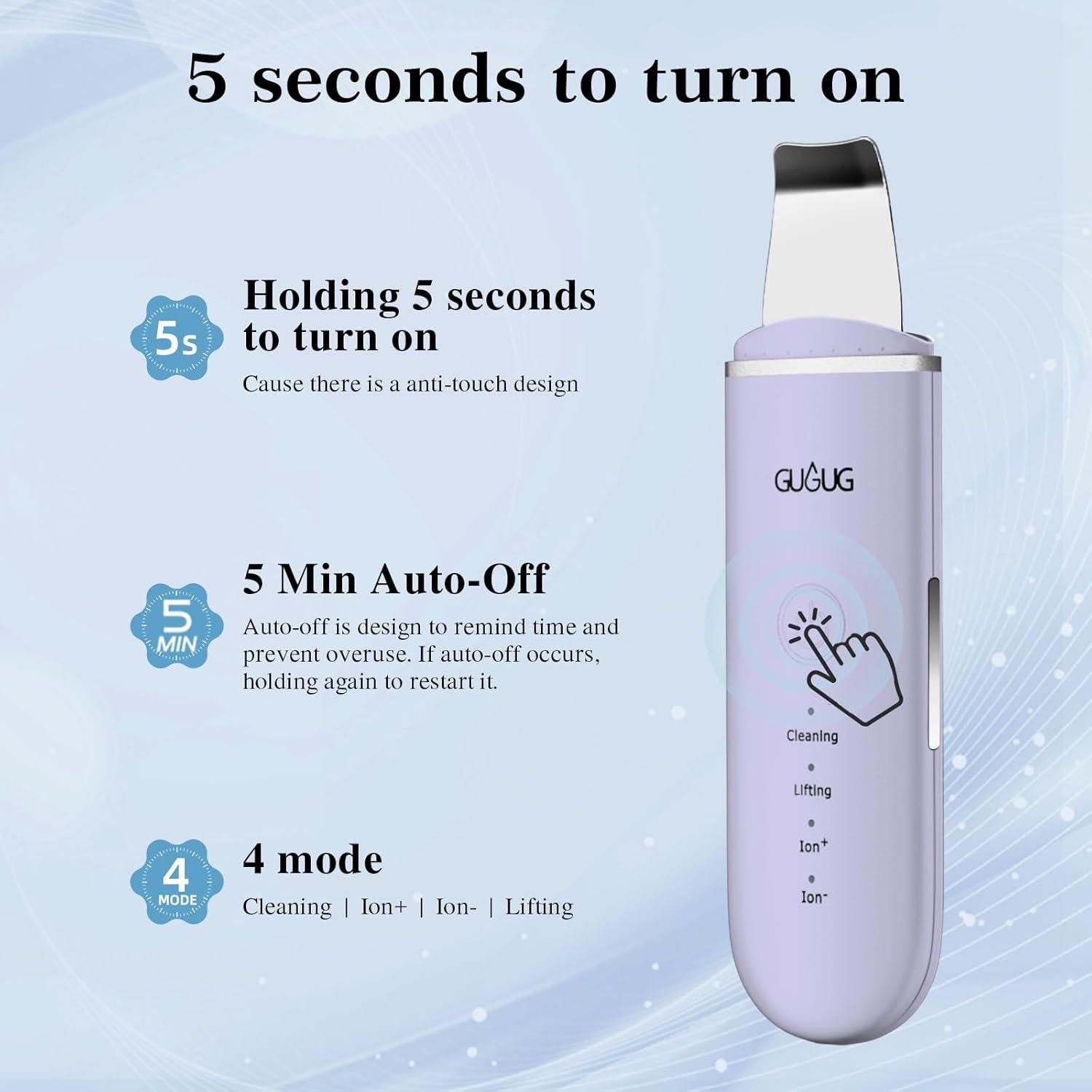 Espátula Facial Limpiadora GUGUG BS-357 - 4 Modos, Púrpura