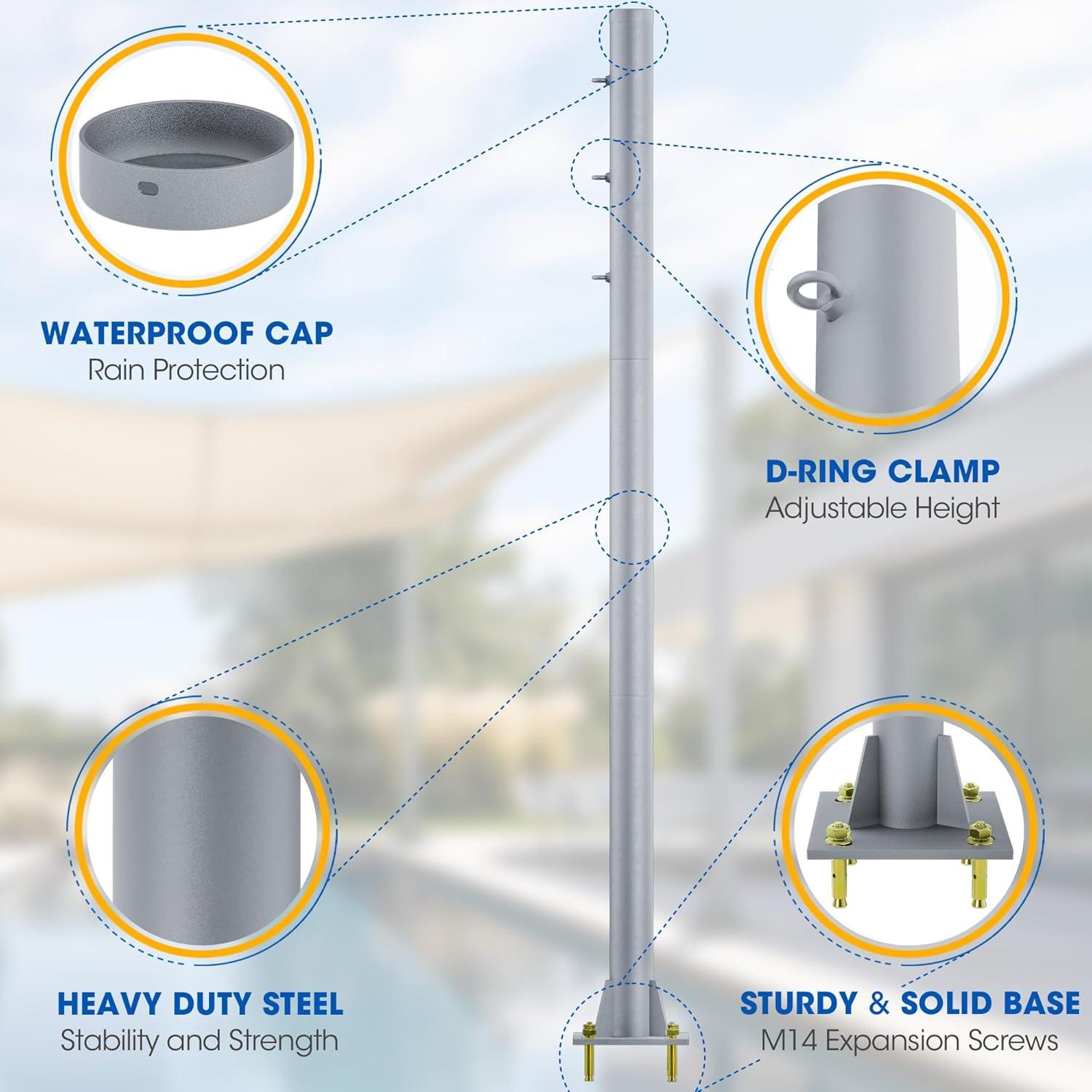 Postes de Sombra Yakmax 3.05m Acero Gris Profundo - 2 Unidades