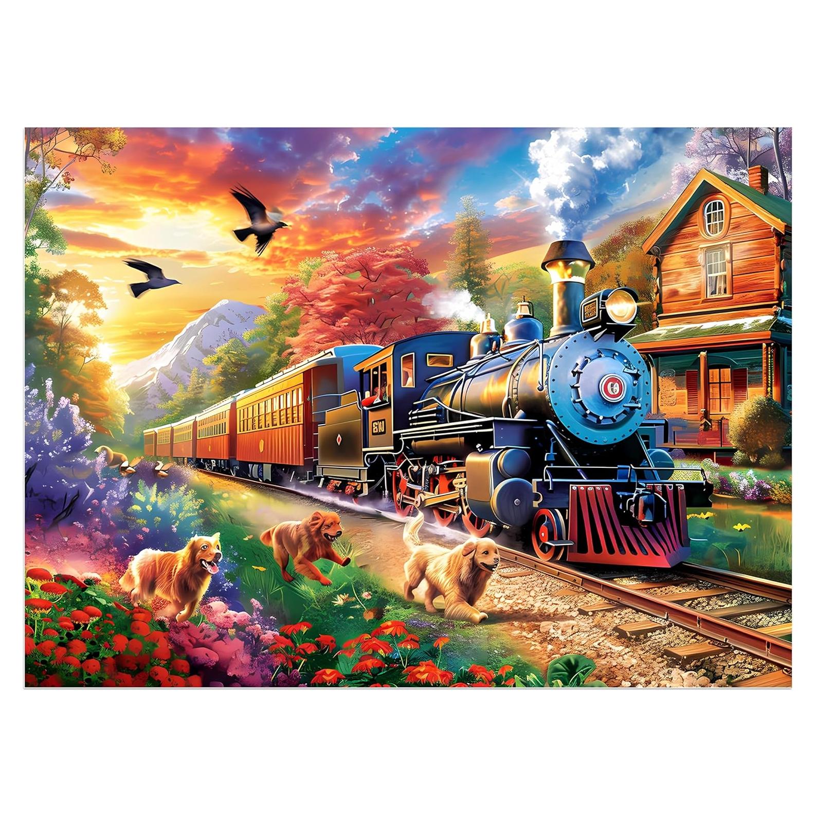 Rompecabezas de 500 Piezas Jeacirio Perros y Tren 52x38cm