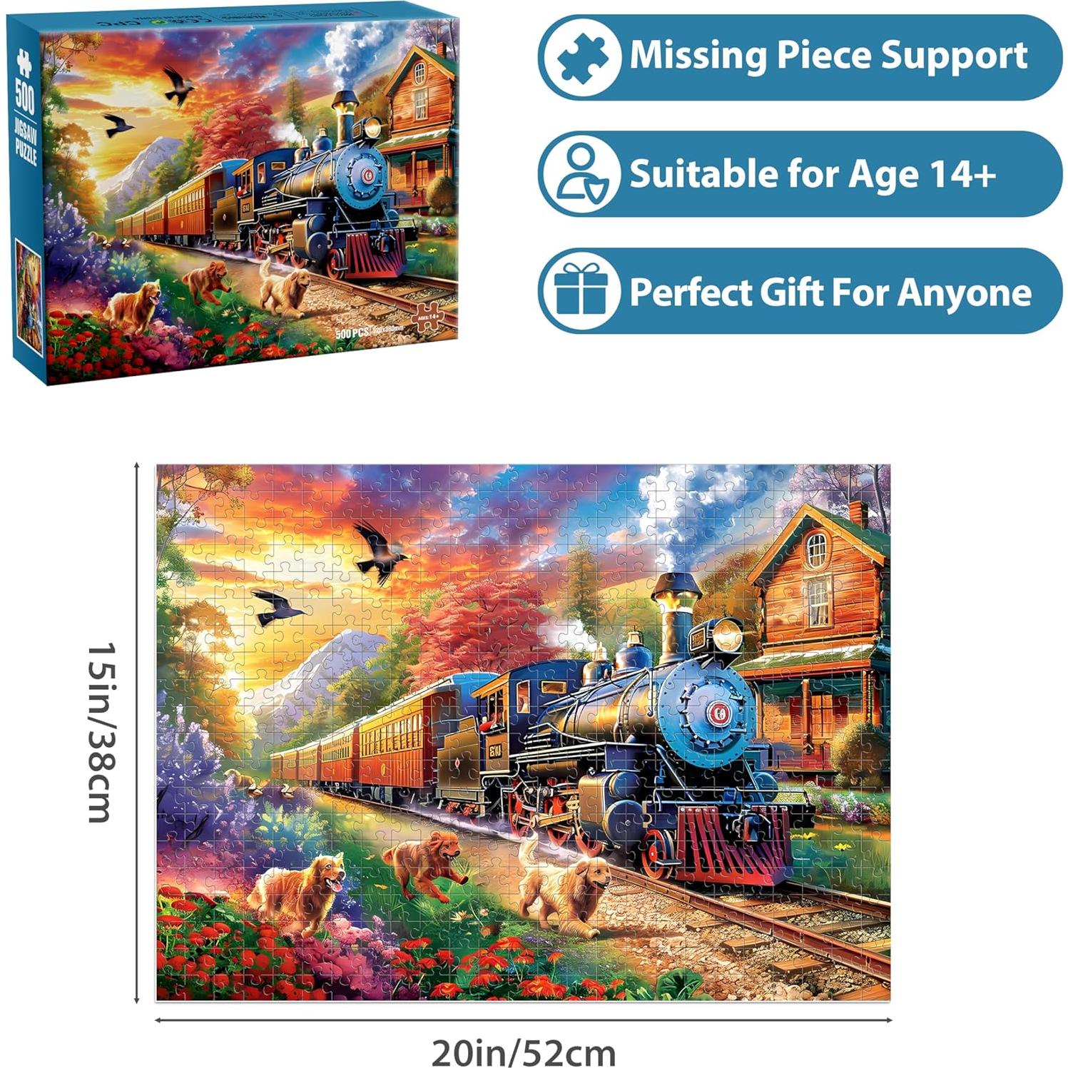 Rompecabezas de 500 Piezas Jeacirio Perros y Tren 52x38cm