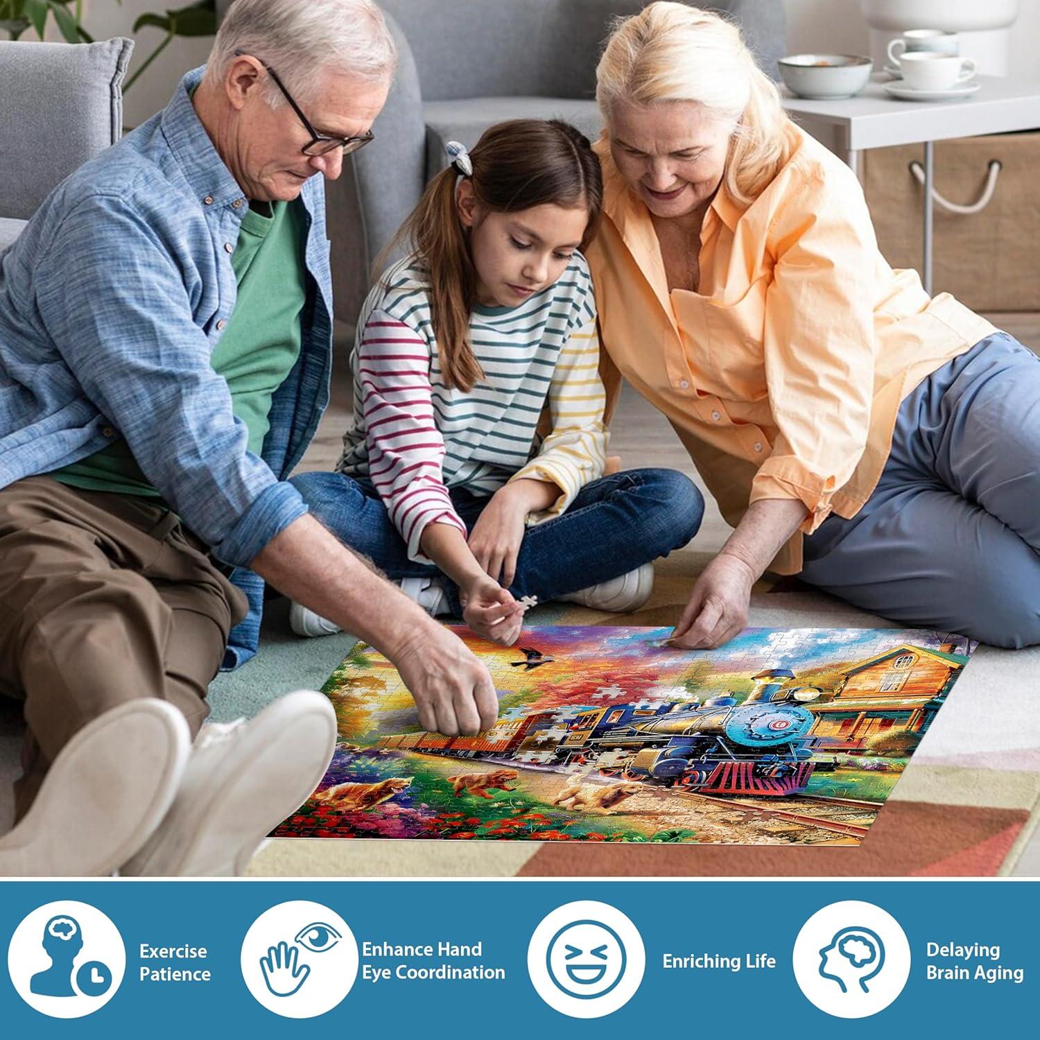 Rompecabezas de 500 Piezas Jeacirio Perros y Tren 52x38cm