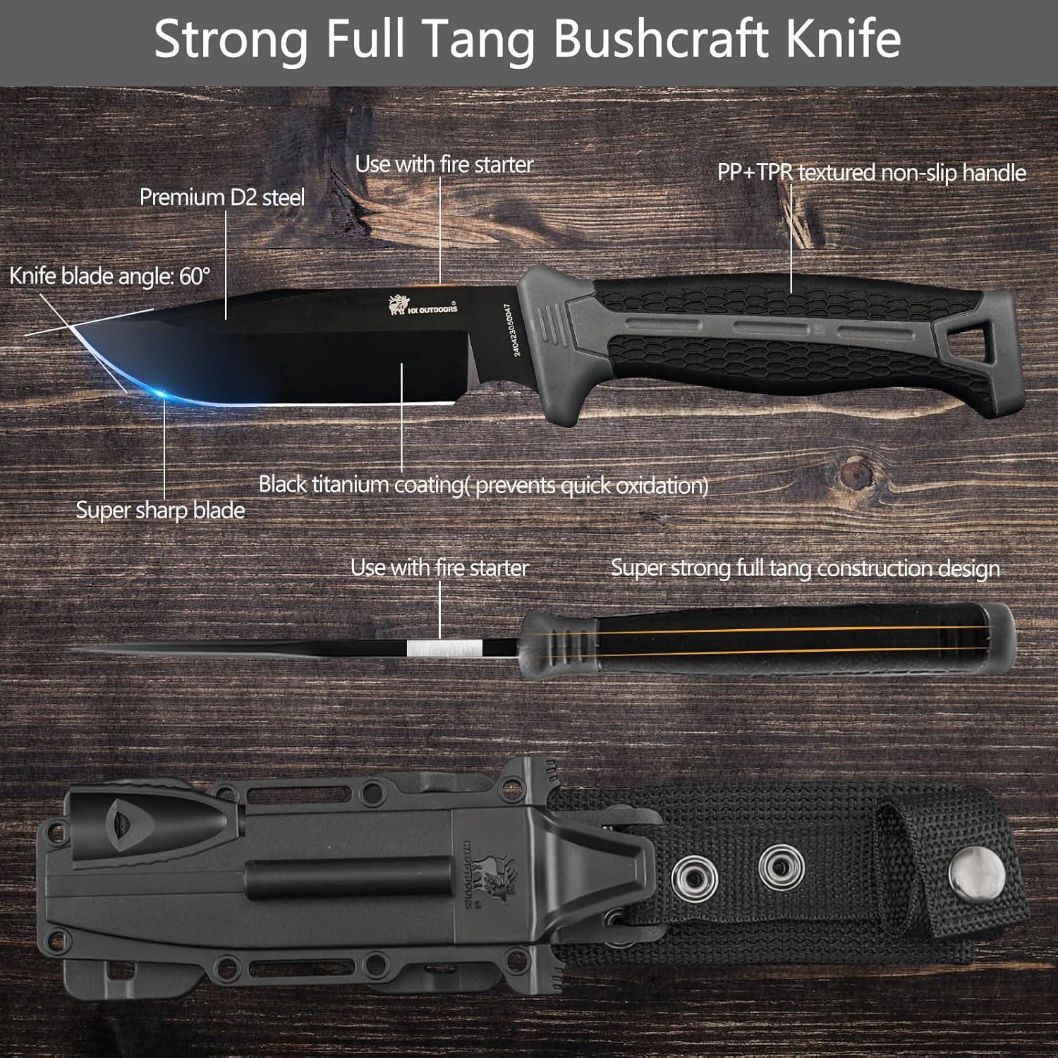 Cuchillo de Bushcraft HX OUTDOORS 24 cm con Encendedor