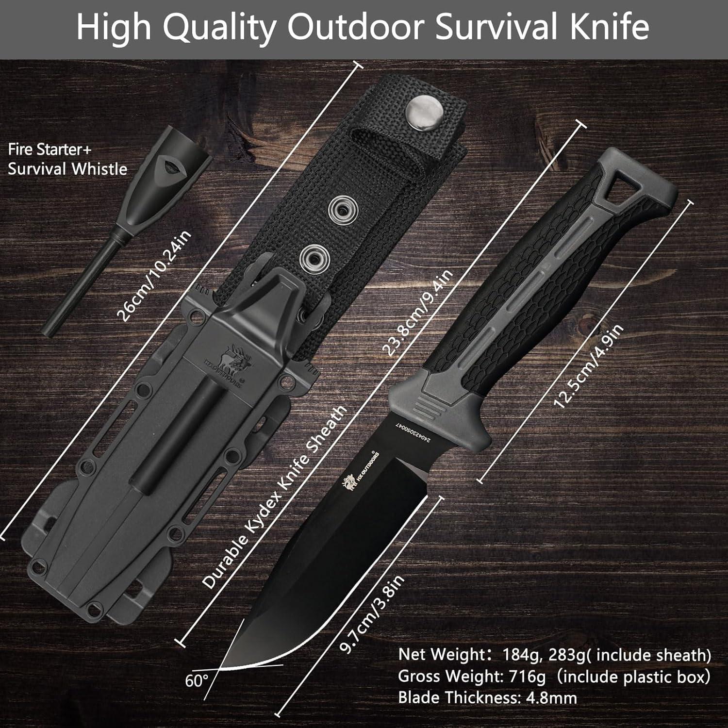 Cuchillo de Bushcraft HX OUTDOORS 24 cm con Encendedor